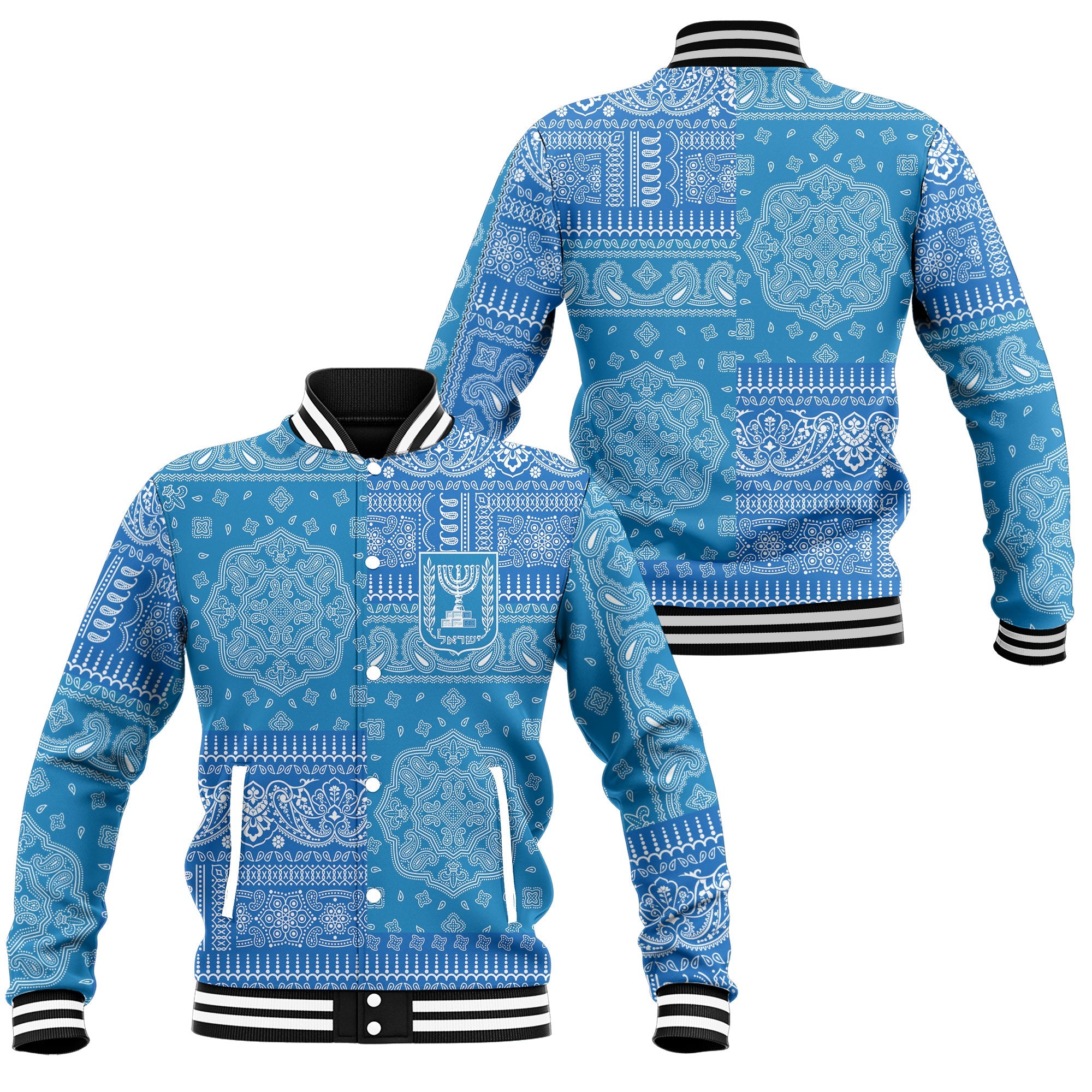 Israel Baseball Jacket Flag And Paisley Basic Style 1