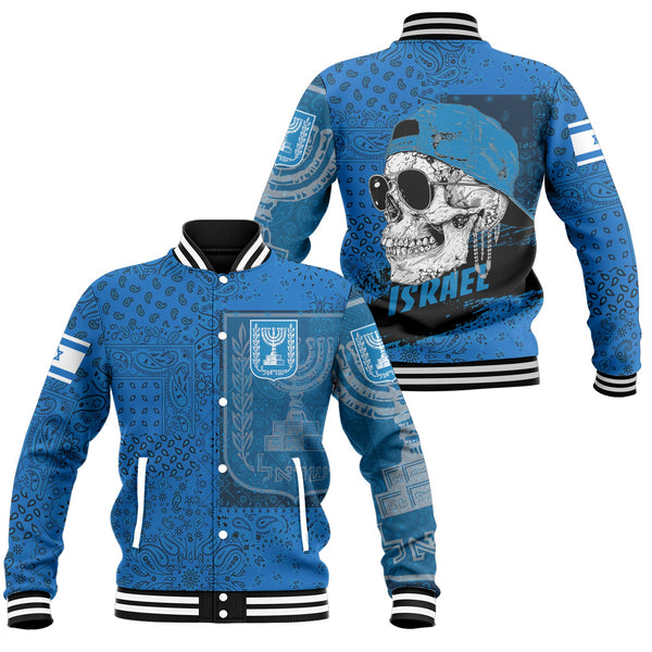 Israel Baseball Jacket Paisley Flag And Skull Style 1