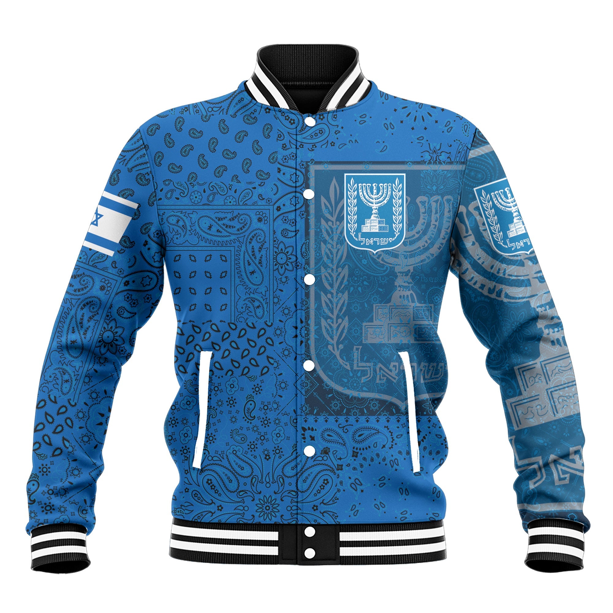 Israel Baseball Jacket Paisley Flag And Skull Style 2