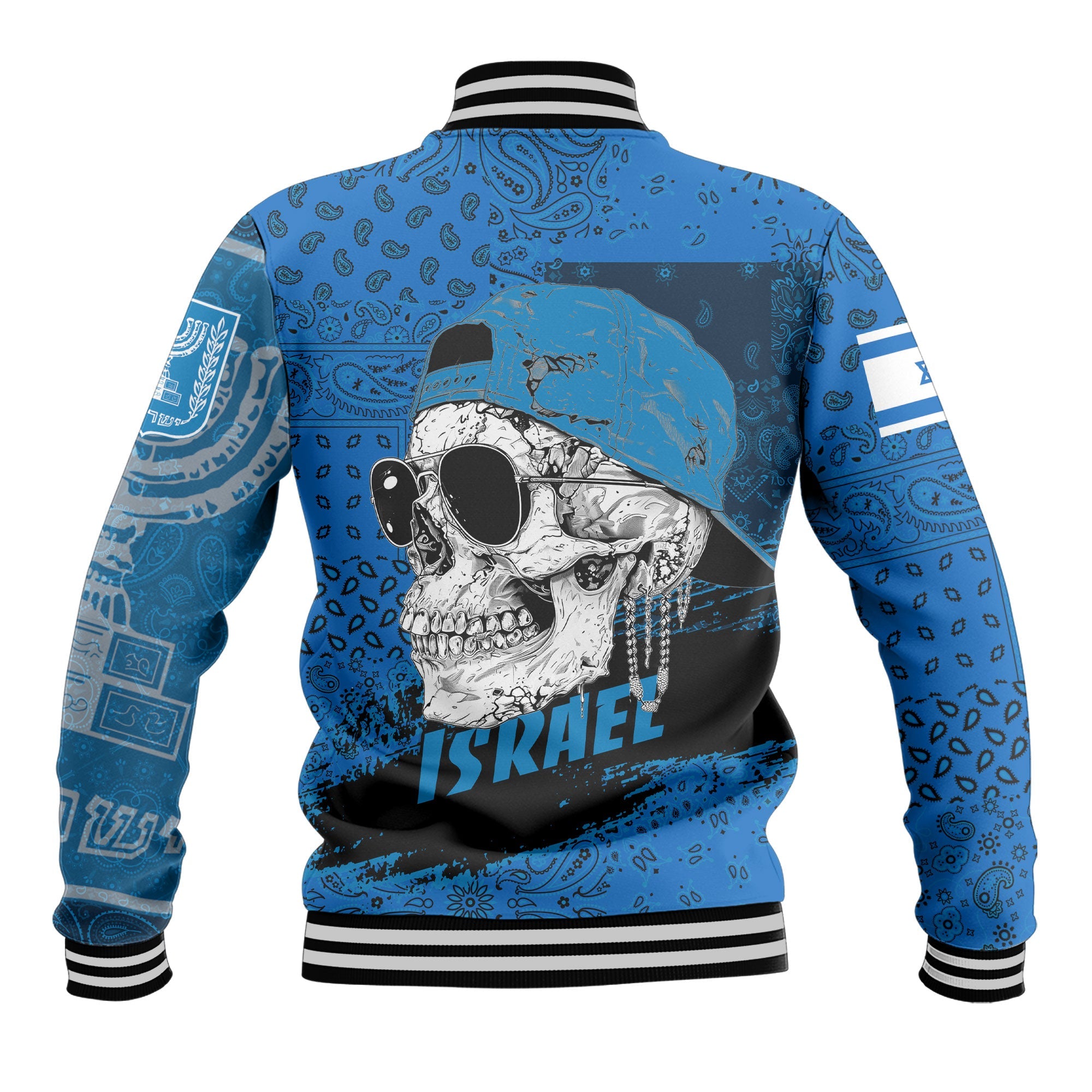 Israel Baseball Jacket Paisley Flag And Skull Style 3