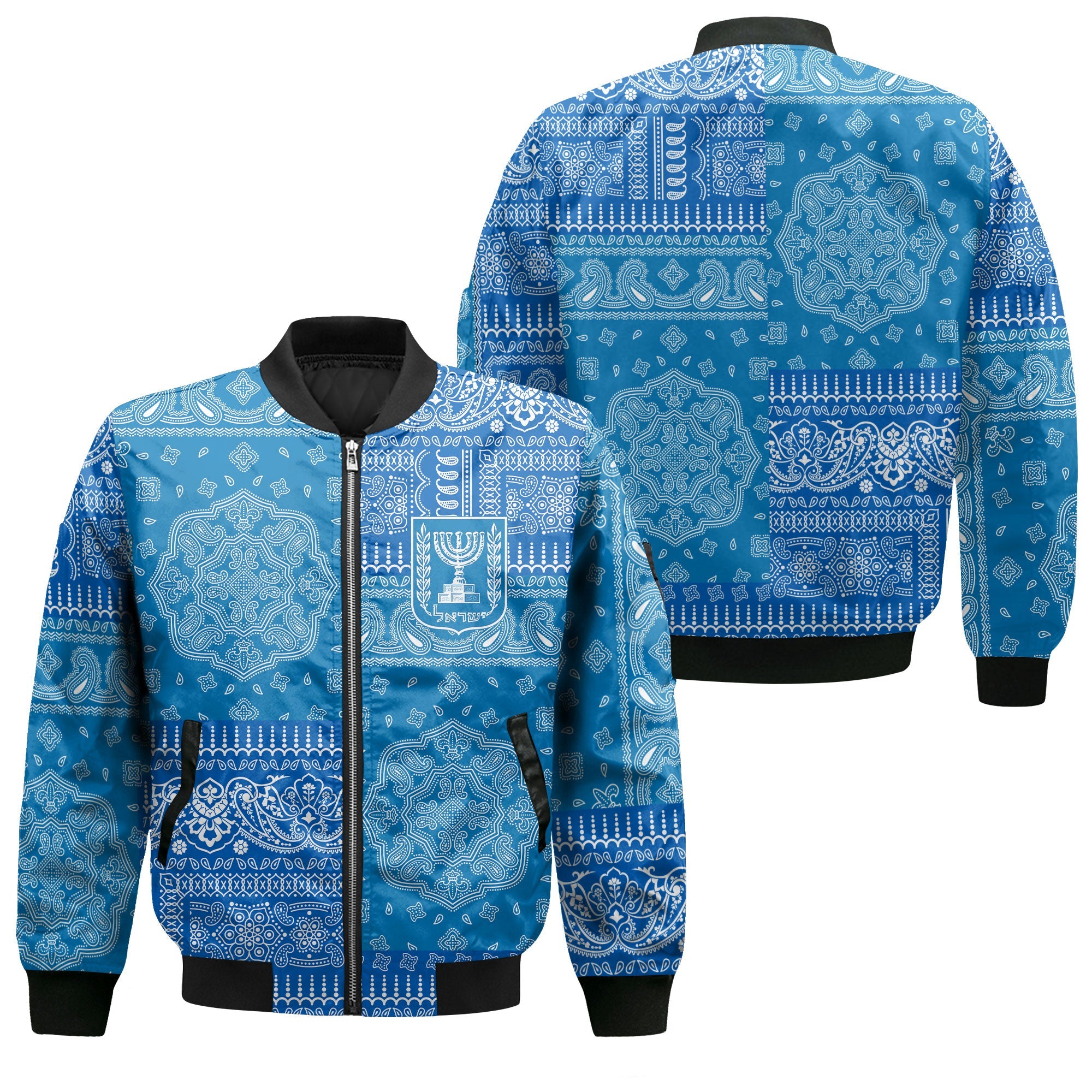 Israel Bomber Jacket Flag And Paisley Basic Style 1