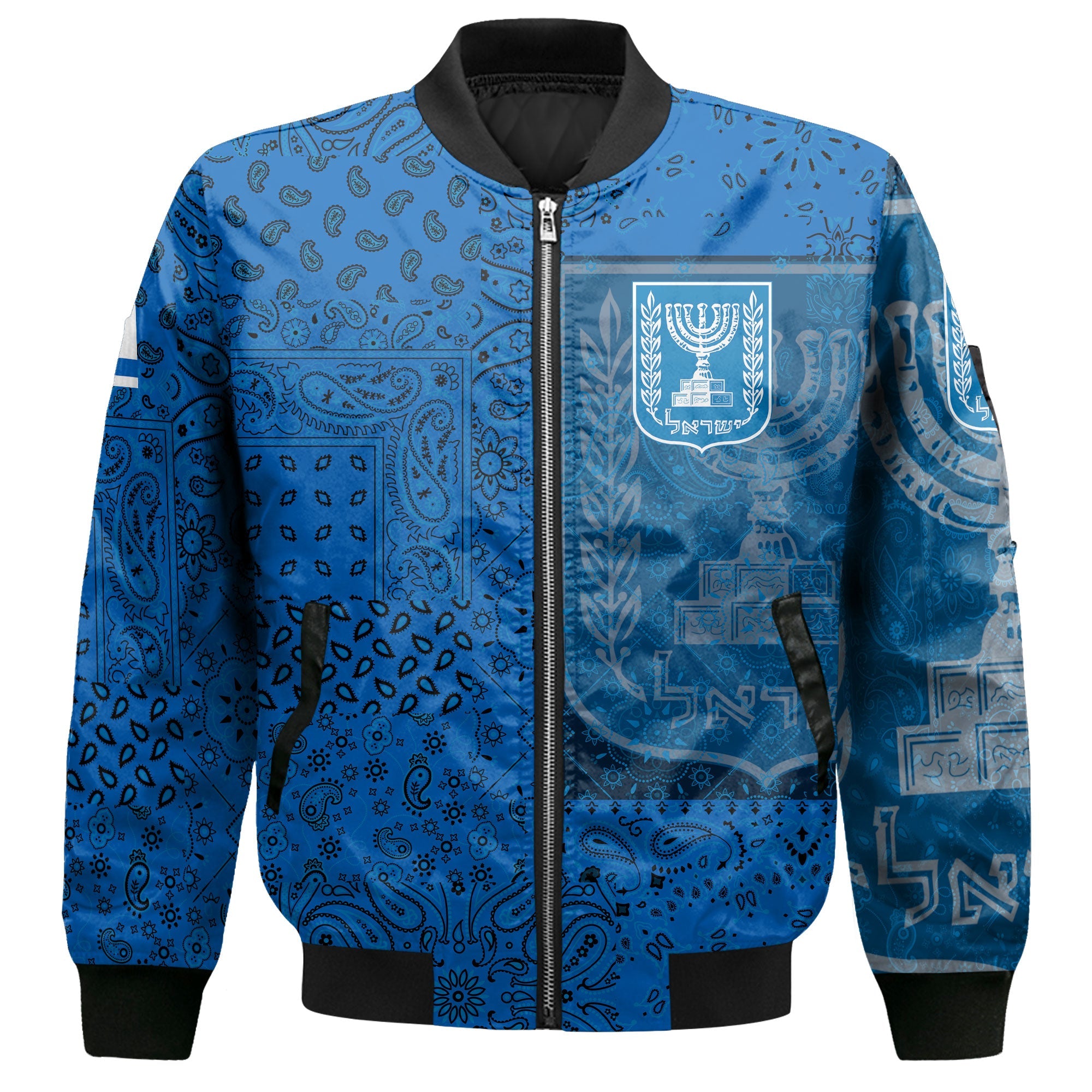 Israel Bomber Jacket Paisley Flag And Skull Style 2