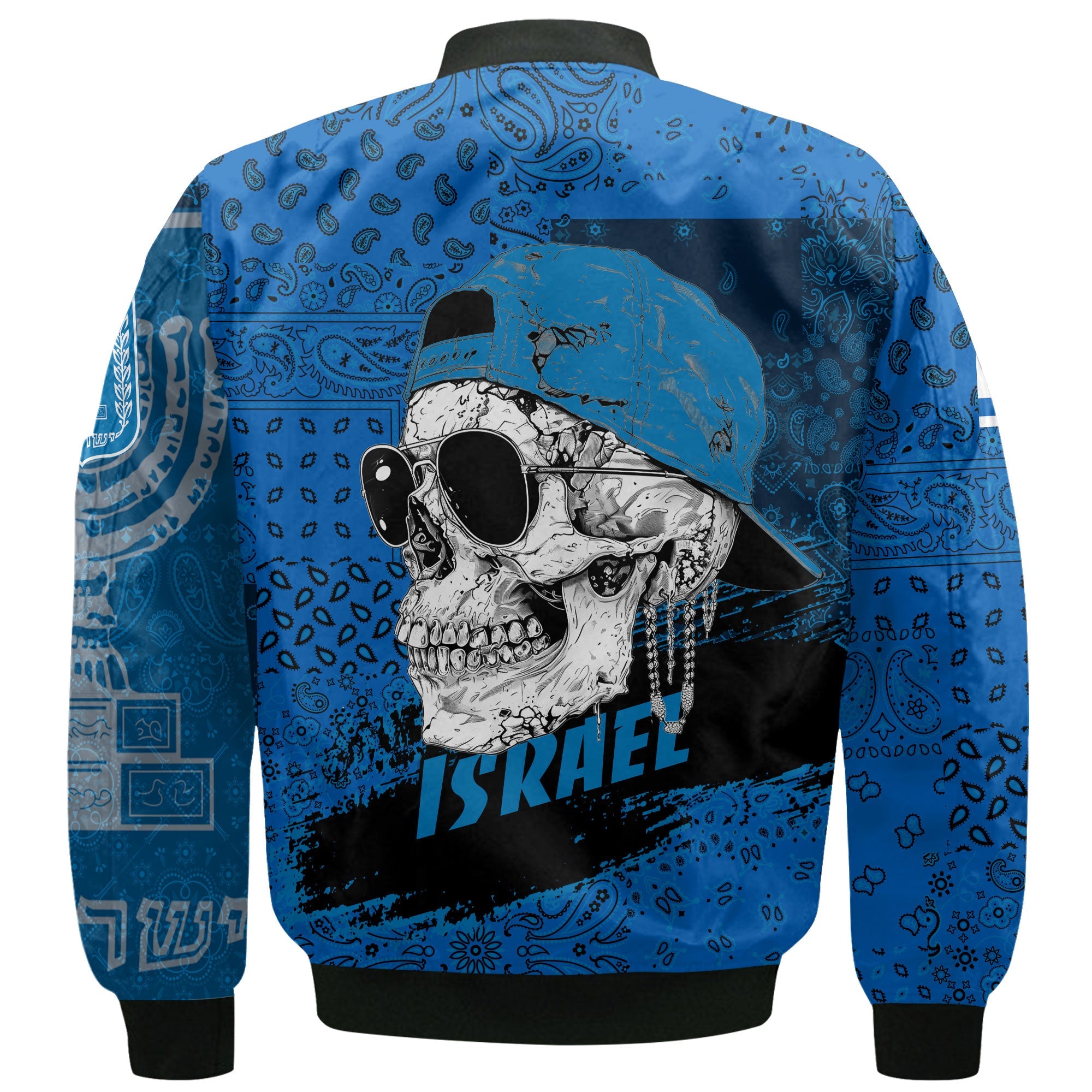 Israel Bomber Jacket Paisley Flag And Skull Style 3