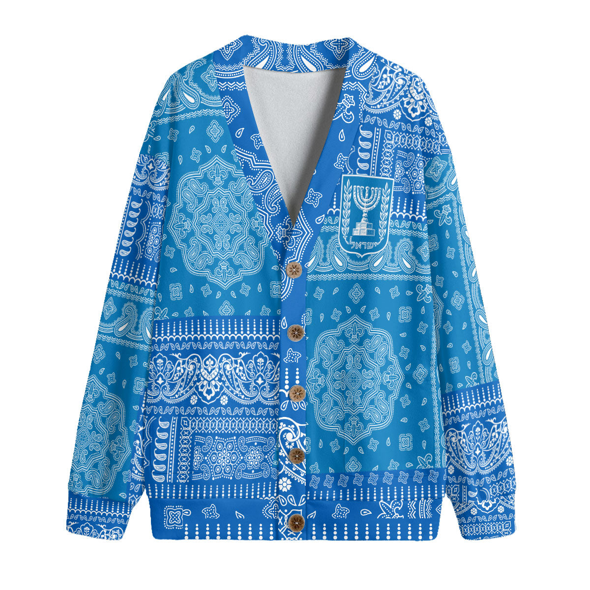 Israel Fleece Cardigan Flag And Paisley Basic Style 1