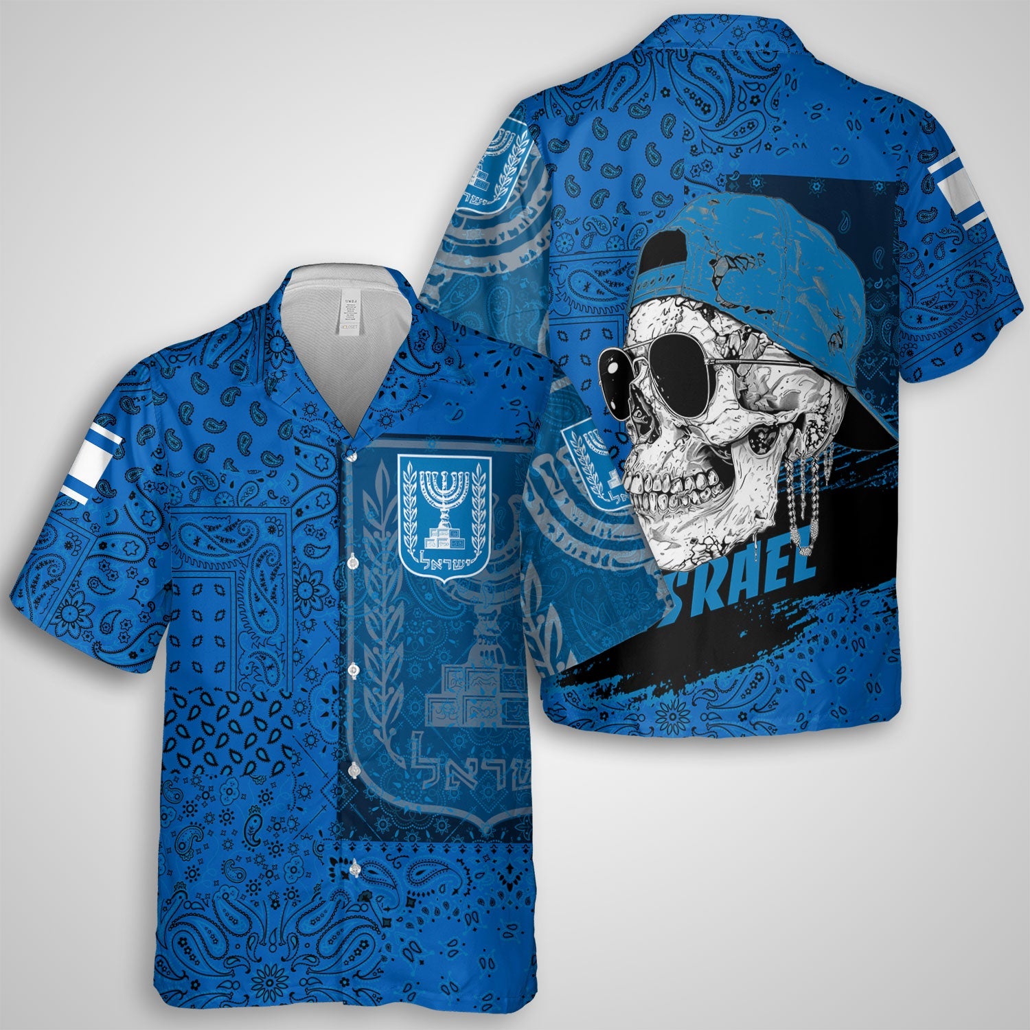 Israel Hawaiian Shirt Paisley Flag And Skull Style 1