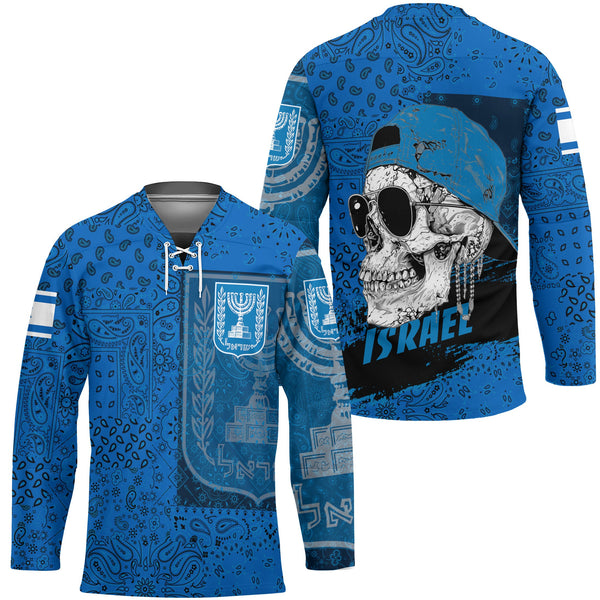 Israel Hockey Jersey Paisley Flag And Skull Style 1