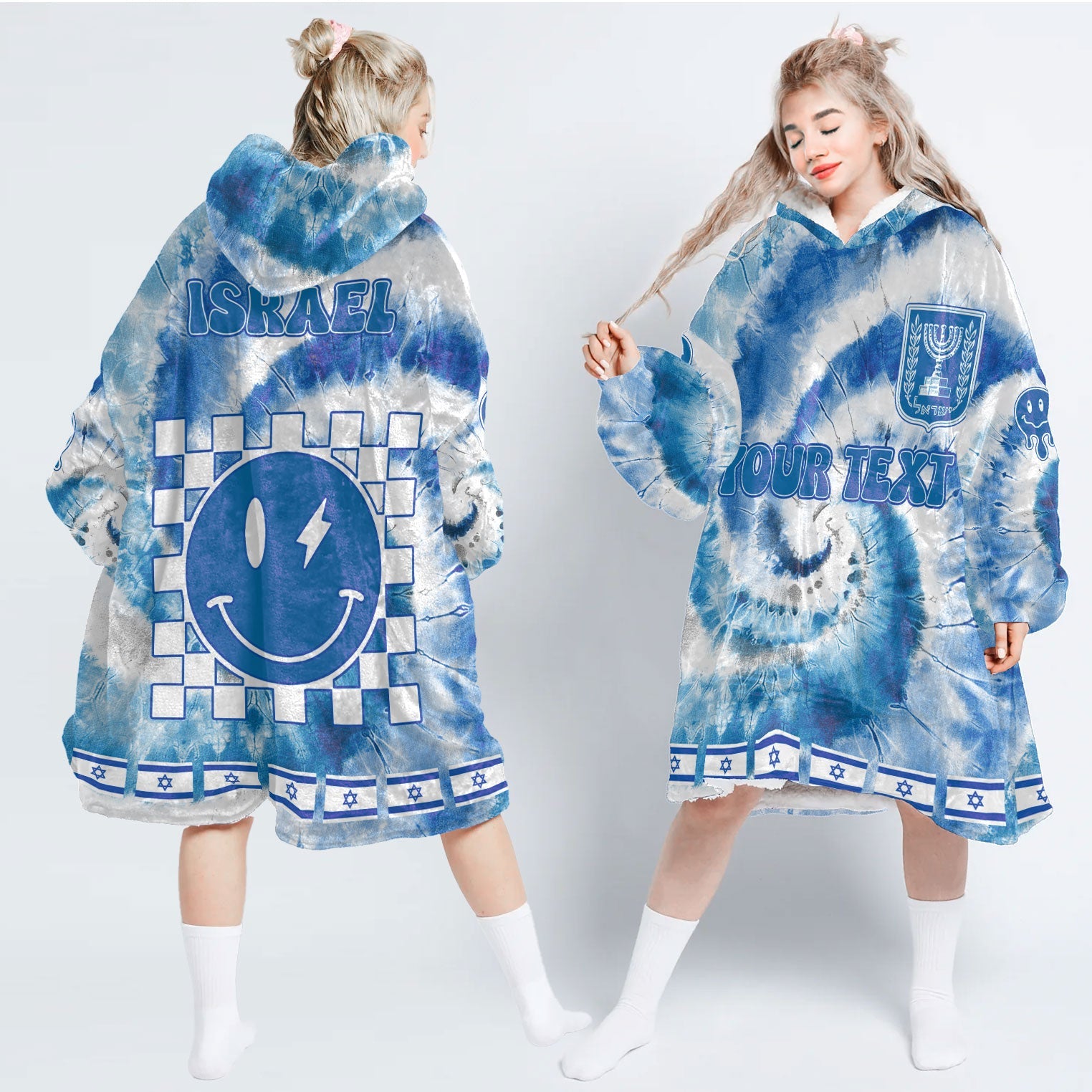 Israel Hoodie Blanket Custom Tie Dye Style 1