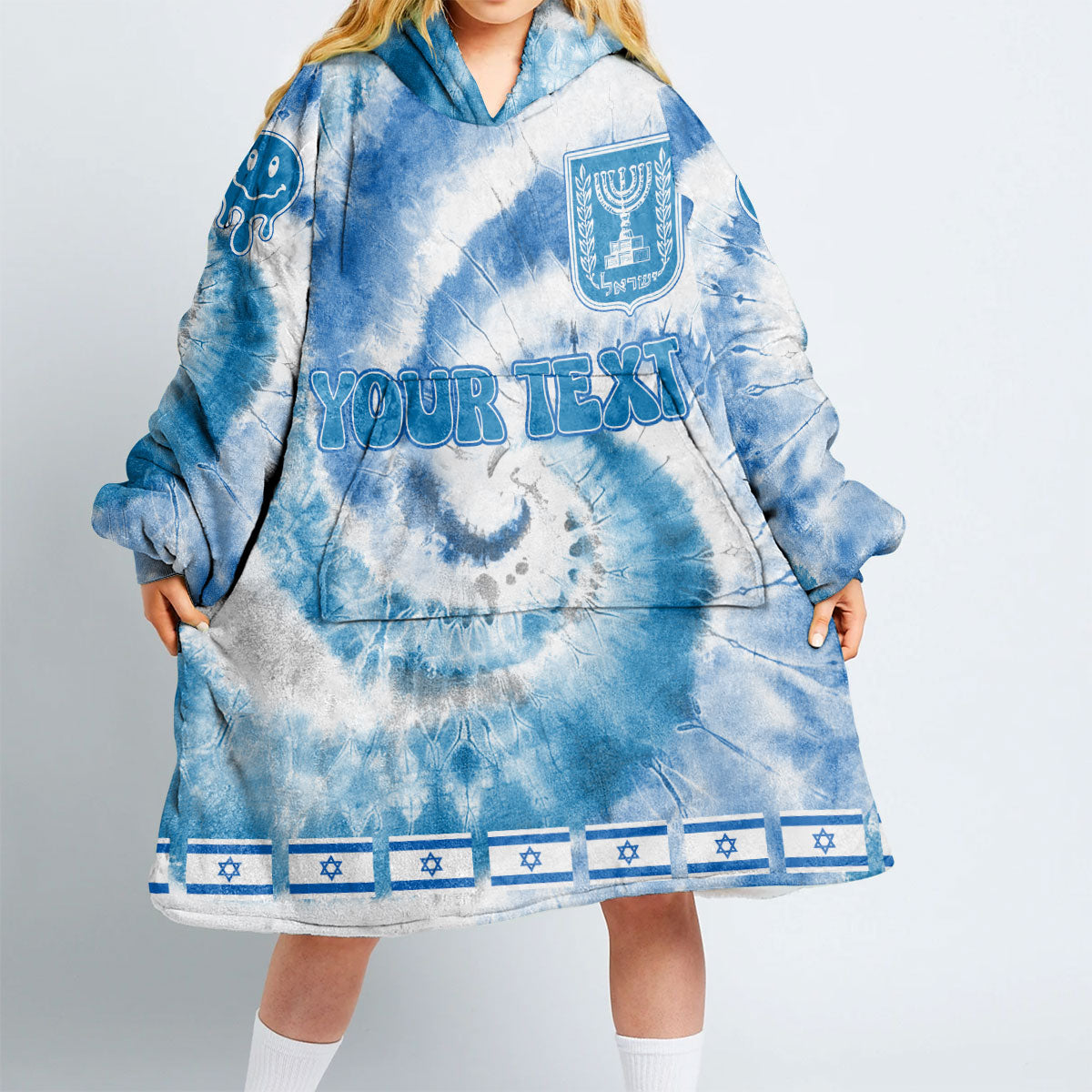 Israel Hoodie Blanket Custom Tie Dye Style 2