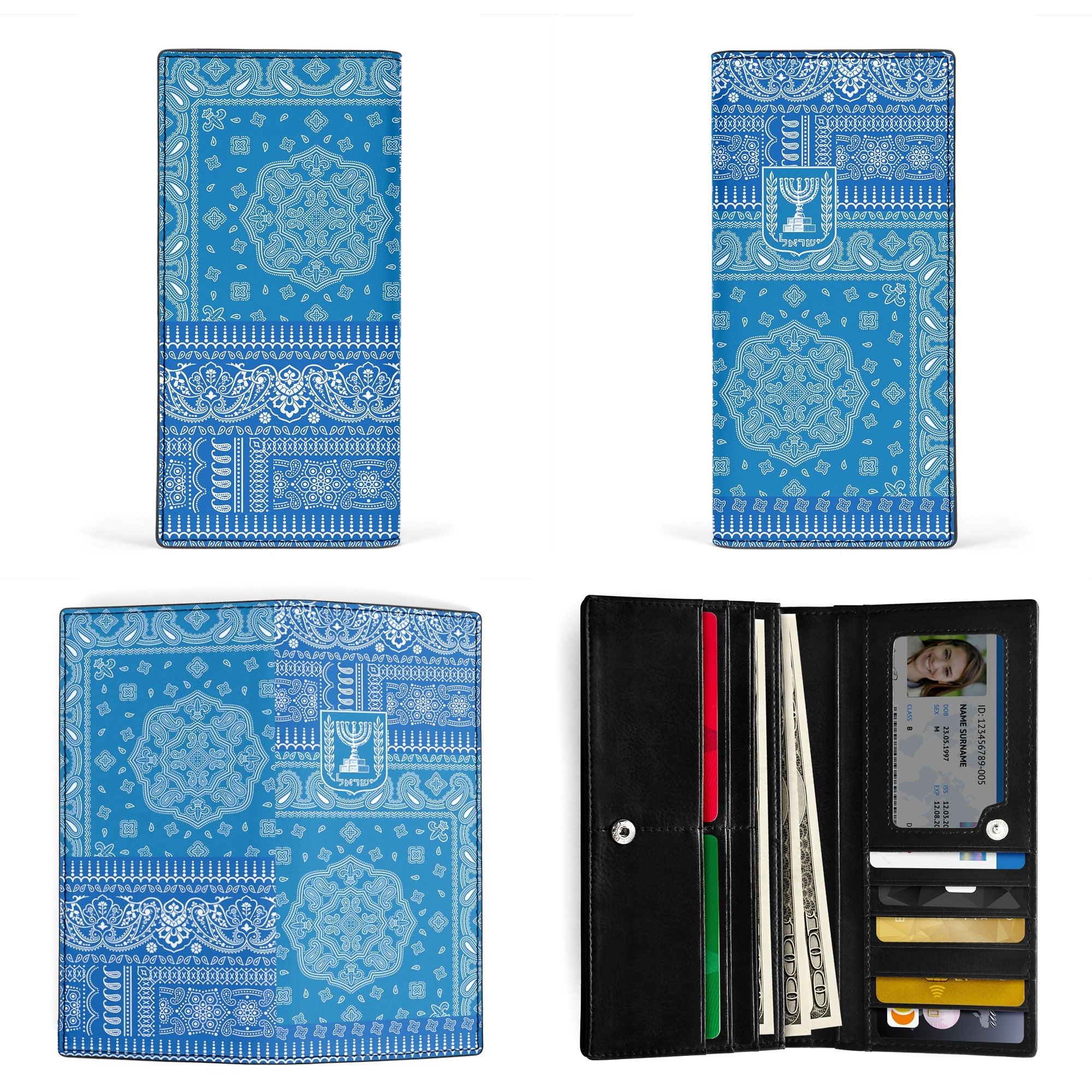 Israel Leather Wallet Flag And Paisley Basic Style 3