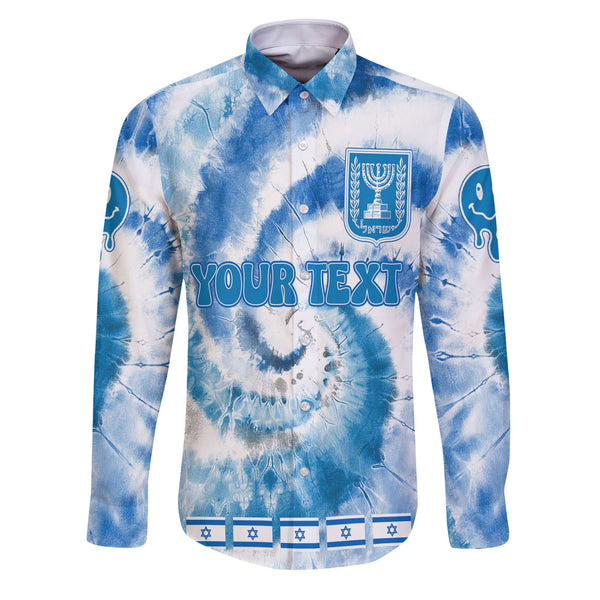 Israel Long Sleeve Button Shirt Custom Tie Dye Style 1