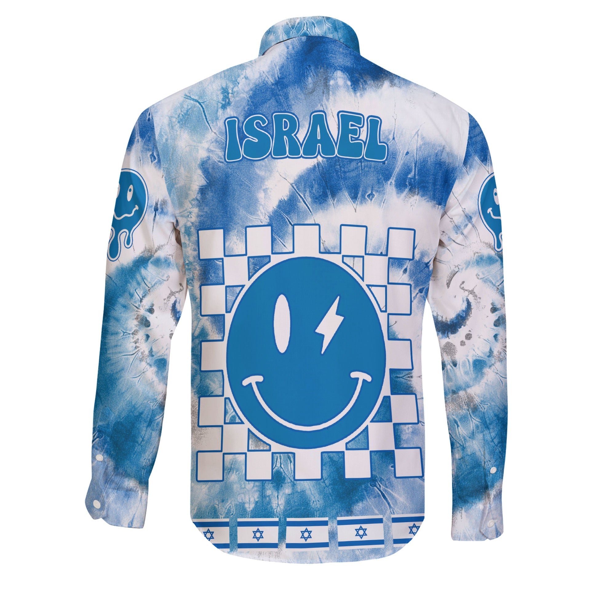 Israel Long Sleeve Button Shirt Custom Tie Dye Style 2