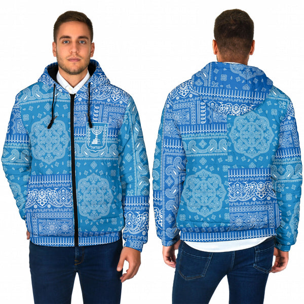 Israel Men Hooded Padded Jacket Flag And Paisley Basic Style 1