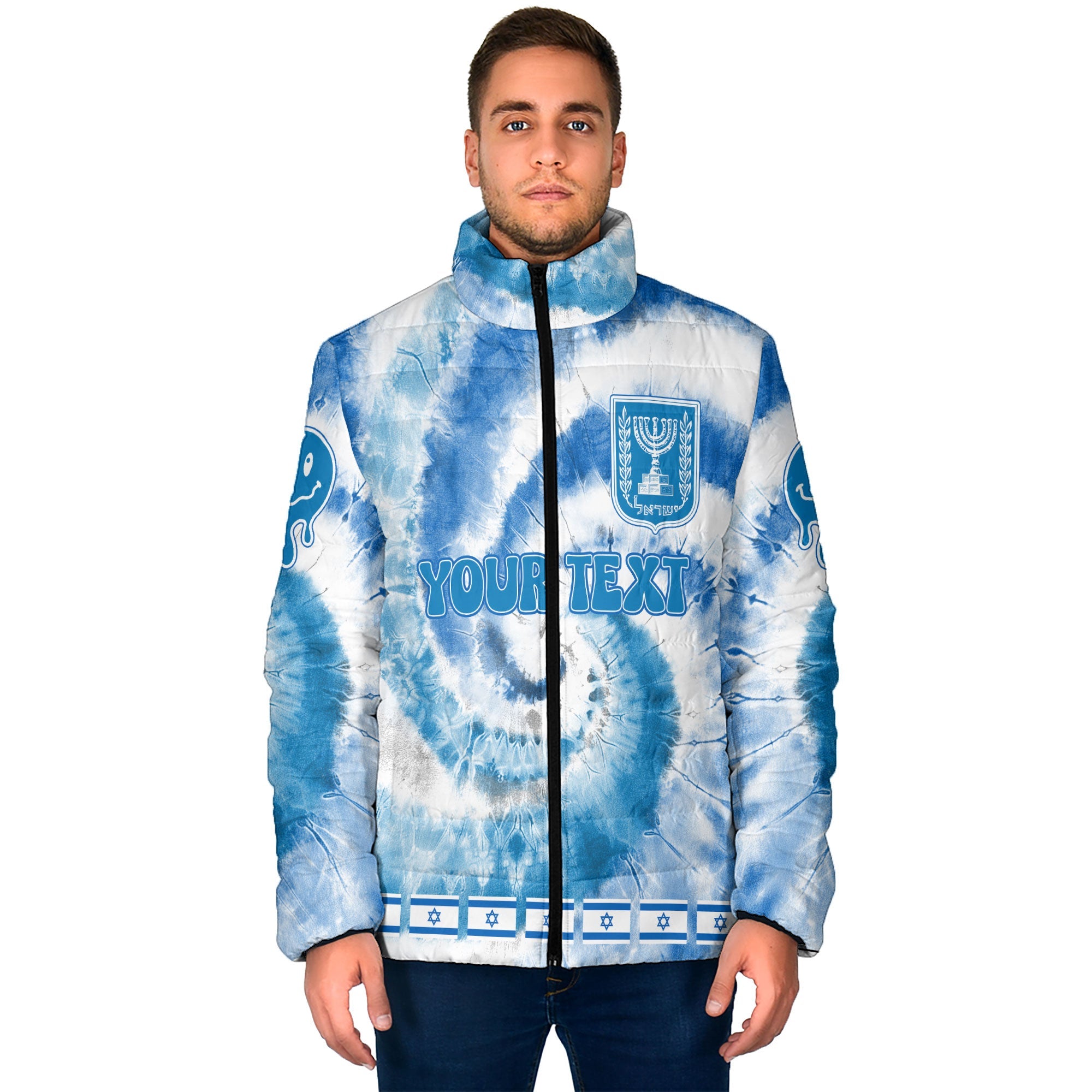 Israel Men Padded Jacket Custom Tie Dye Style 1