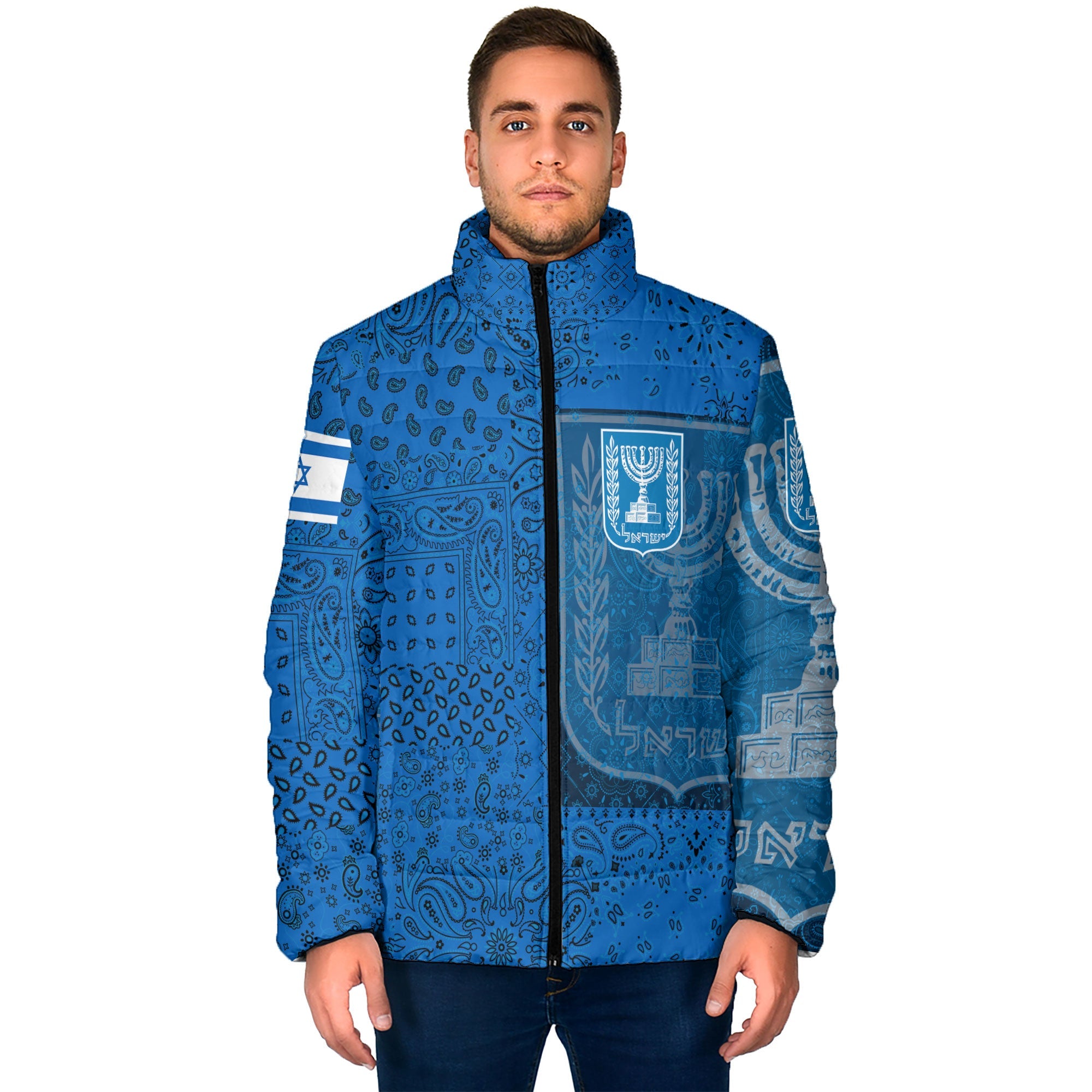 Israel Men Padded Jacket Paisley Flag And Skull Style 1