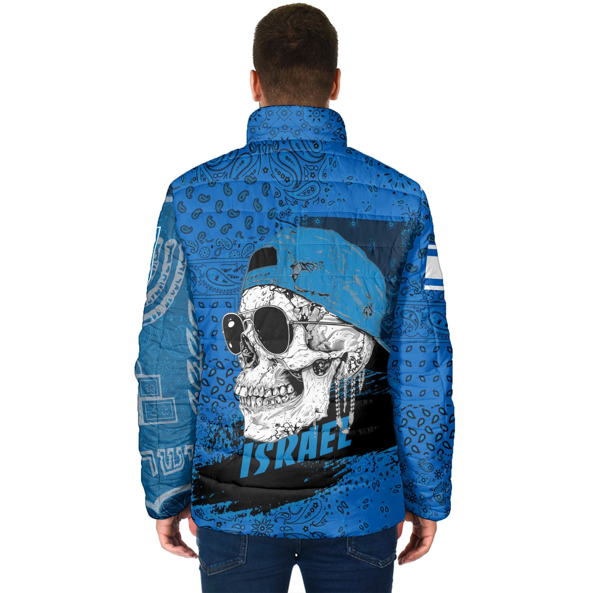 Israel Men Padded Jacket Paisley Flag And Skull Style 2