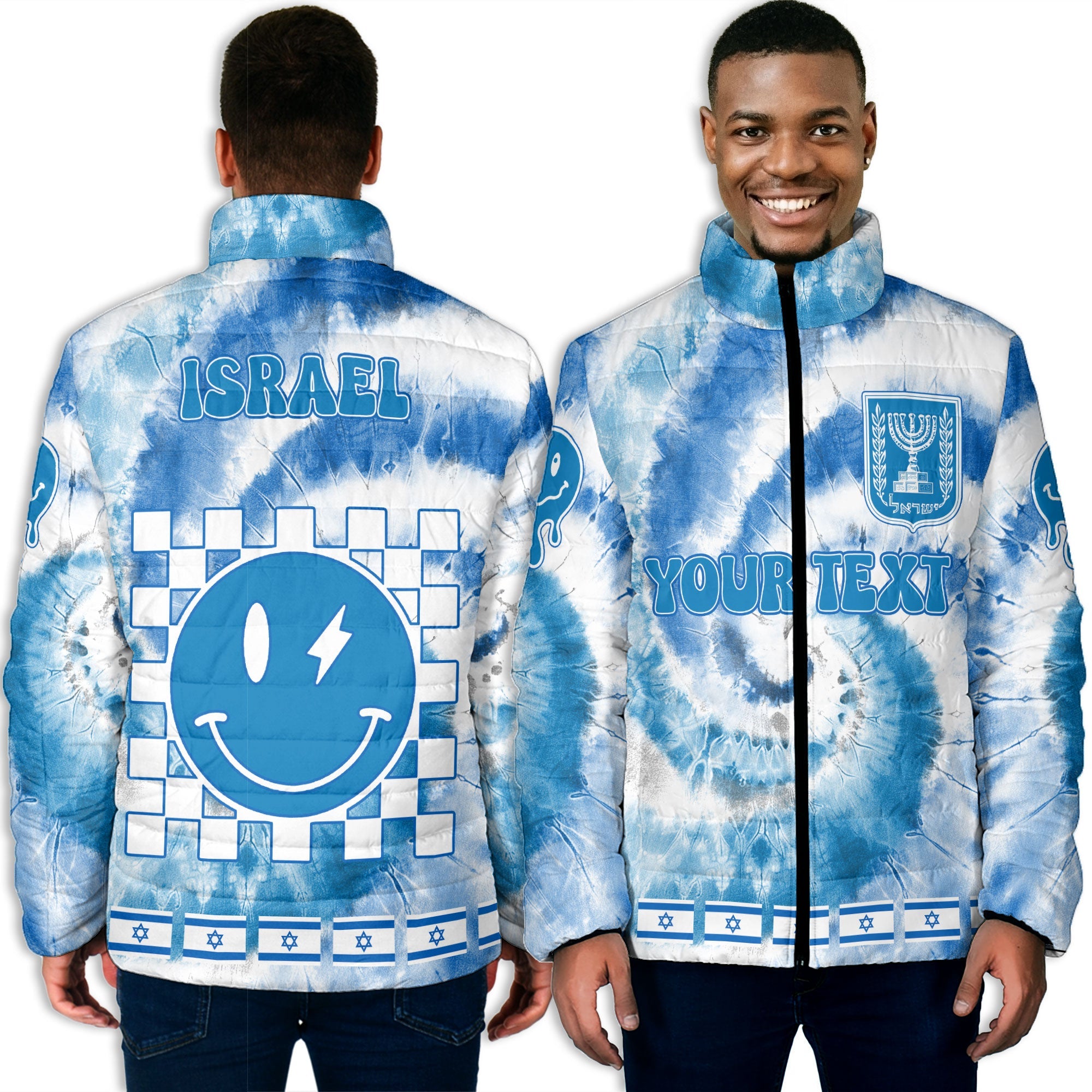 Israel Men Padded Jacket Custom Tie Dye Style 3