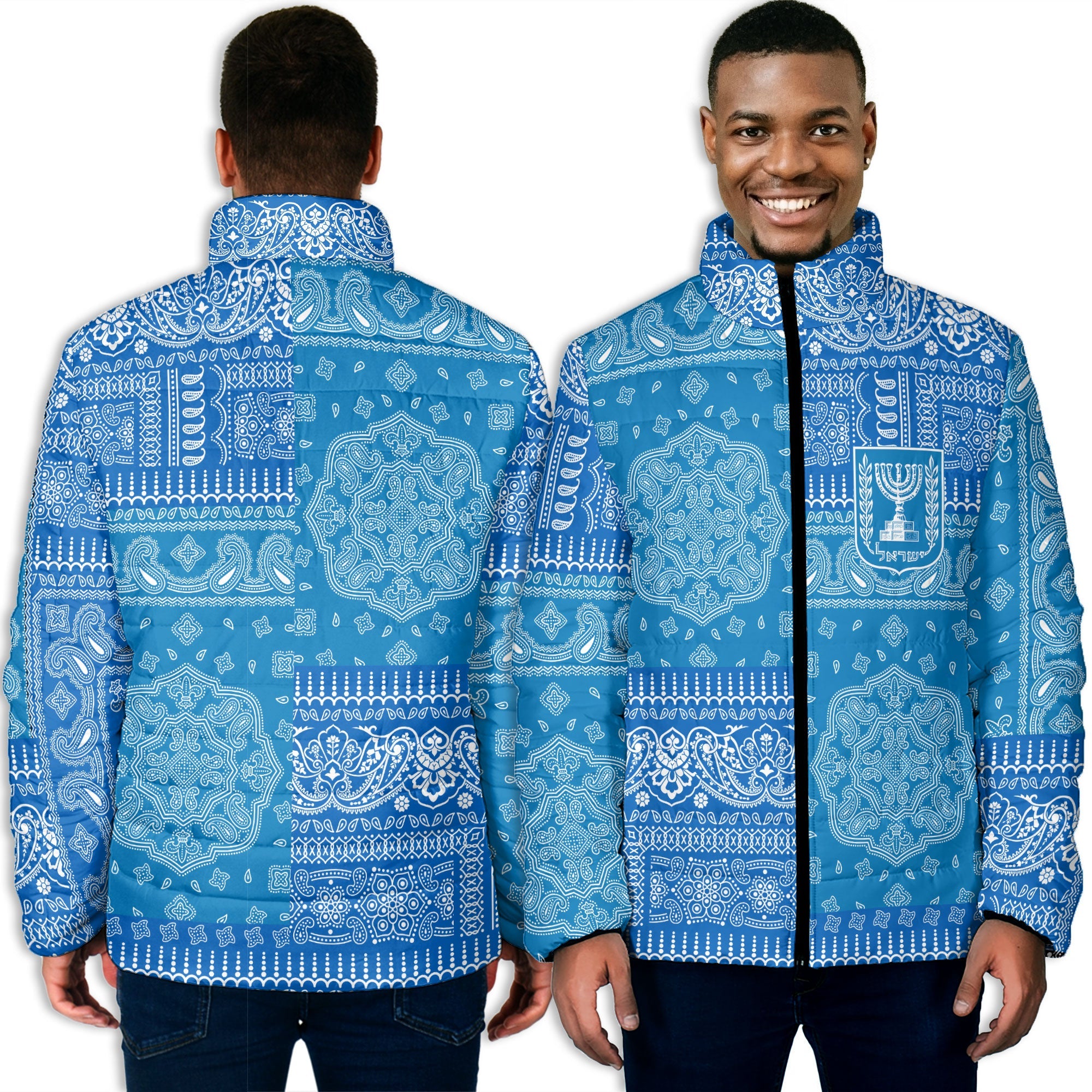 Israel Men Padded Jacket Flag And Paisley Basic Style 3