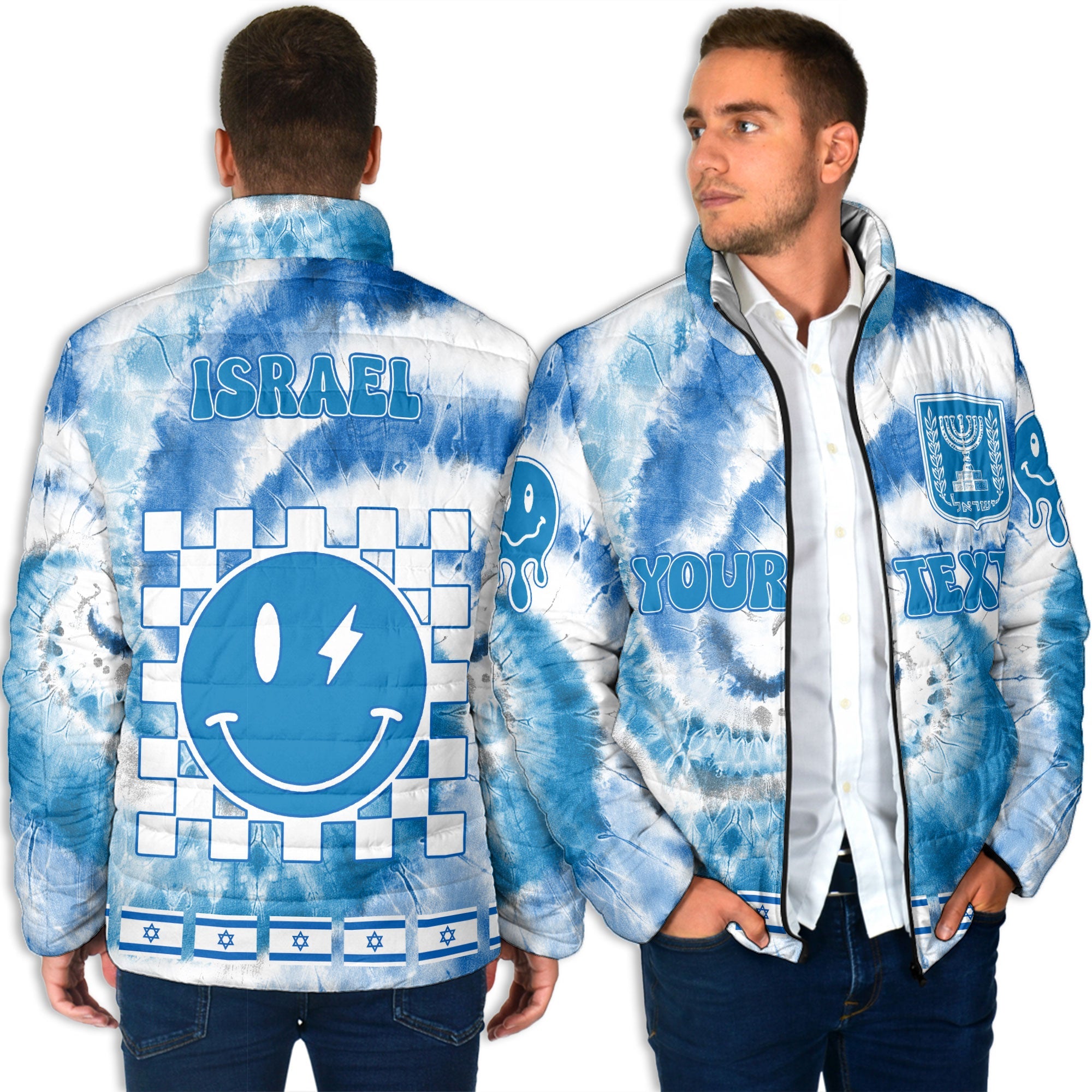 Israel Men Padded Jacket Custom Tie Dye Style 4