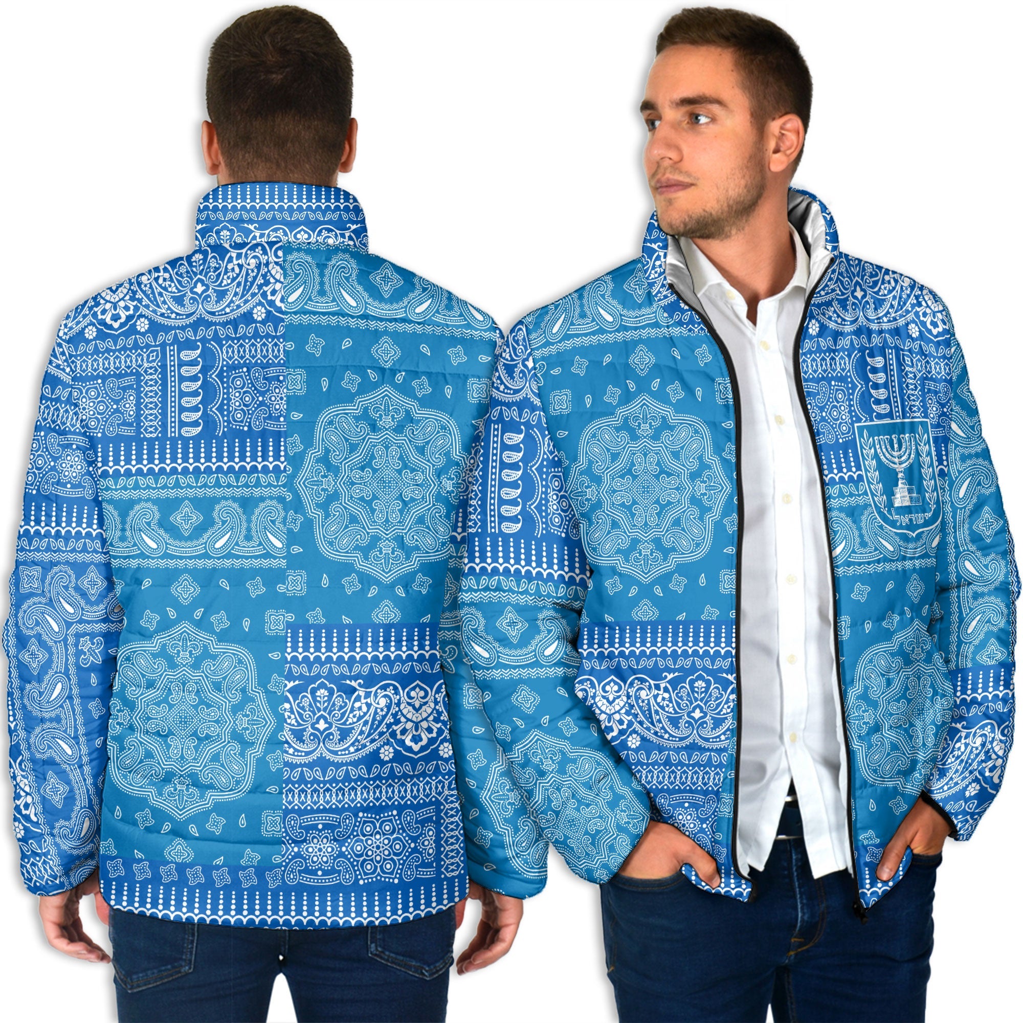 Israel Men Padded Jacket Flag And Paisley Basic Style 4