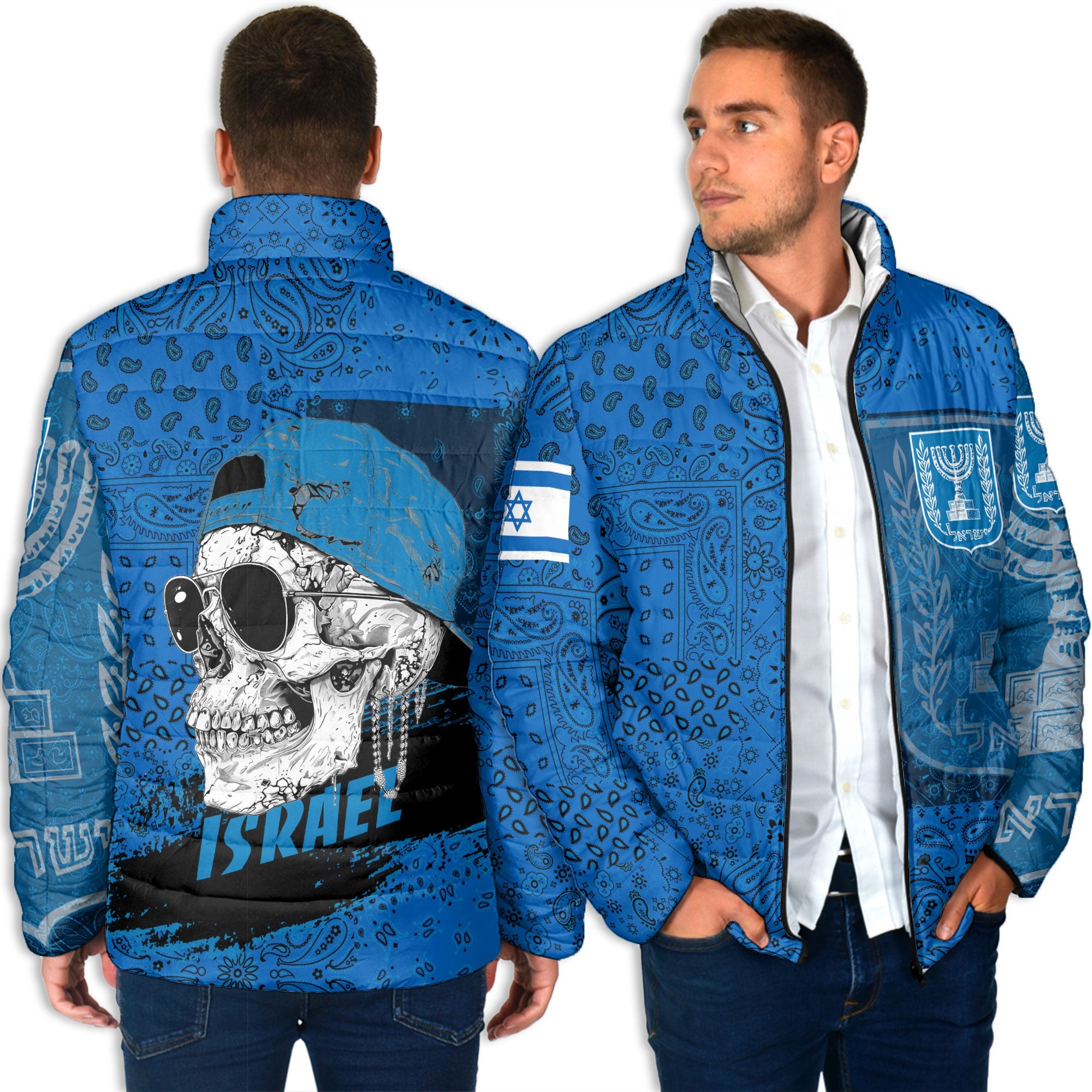 Israel Men Padded Jacket Paisley Flag And Skull Style 4