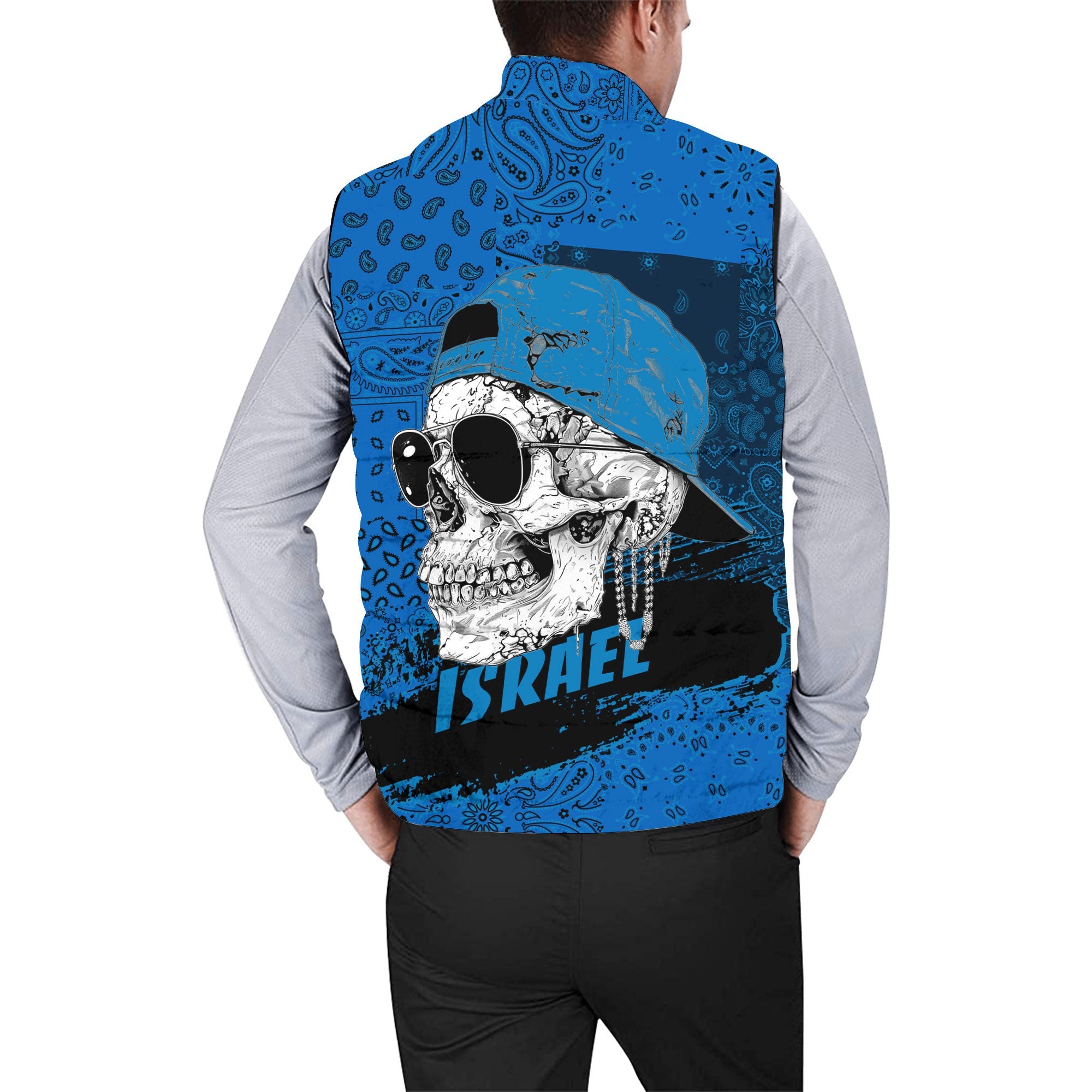 Israel Men Padded Jacket Vest Paisley Flag And Skull Style 2