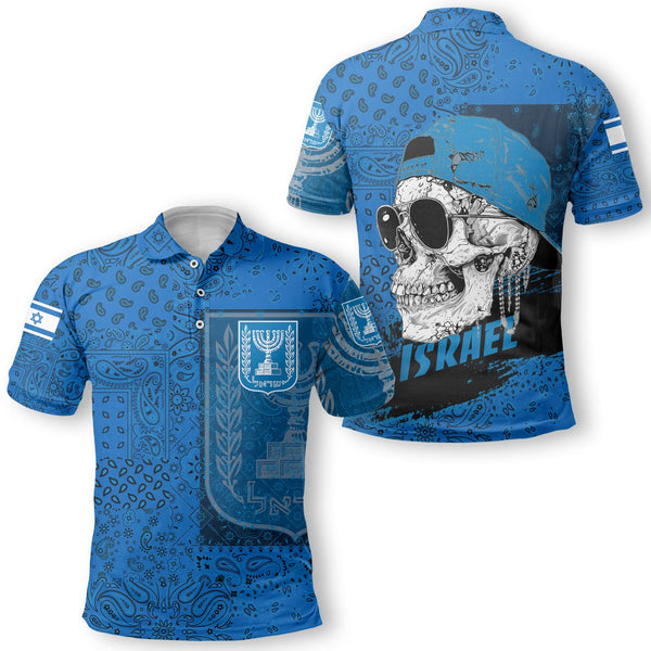 Israel Polo Shirt Paisley Flag And Skull Style 1