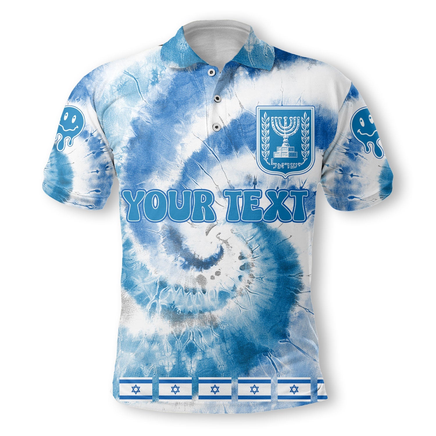 Israel Polo Shirt Custom Tie Dye Style 2