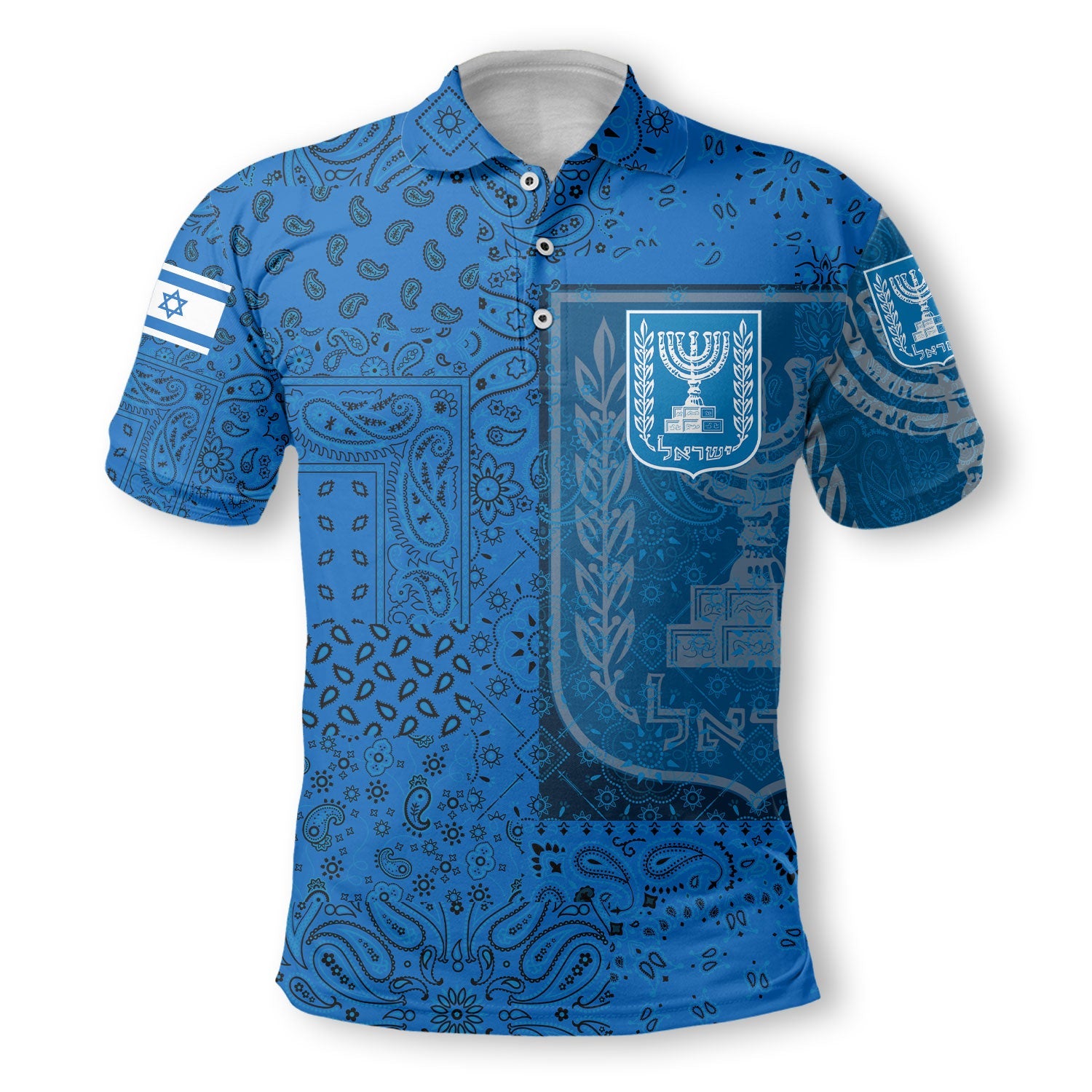 Israel Polo Shirt Paisley Flag And Skull Style 2