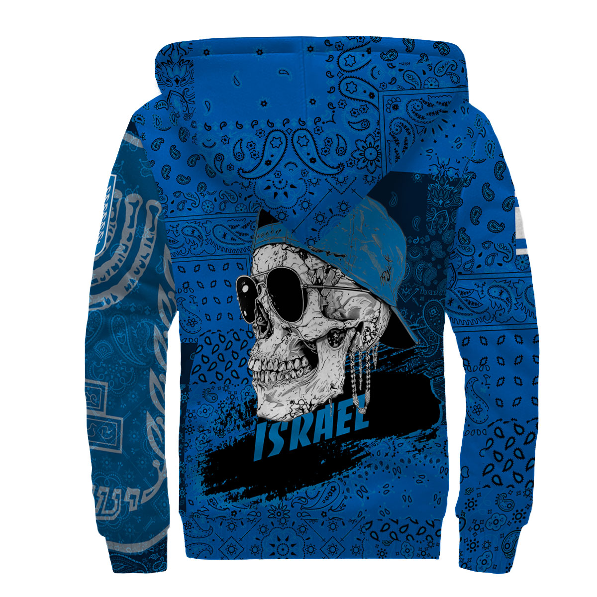 Israel Sherpa Hoodie Paisley Flag And Skull Style 2