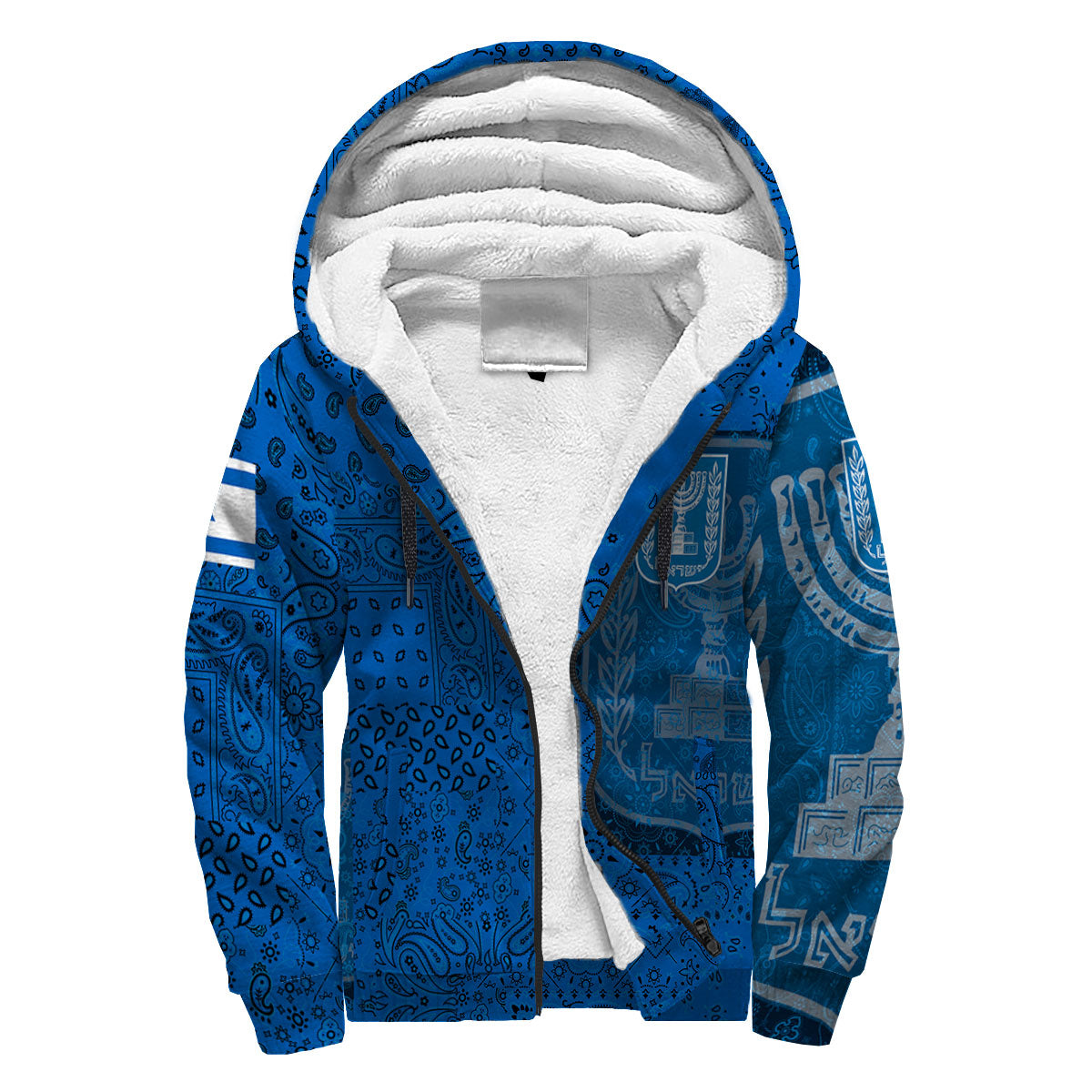 Israel Sherpa Hoodie Paisley Flag And Skull Style 3