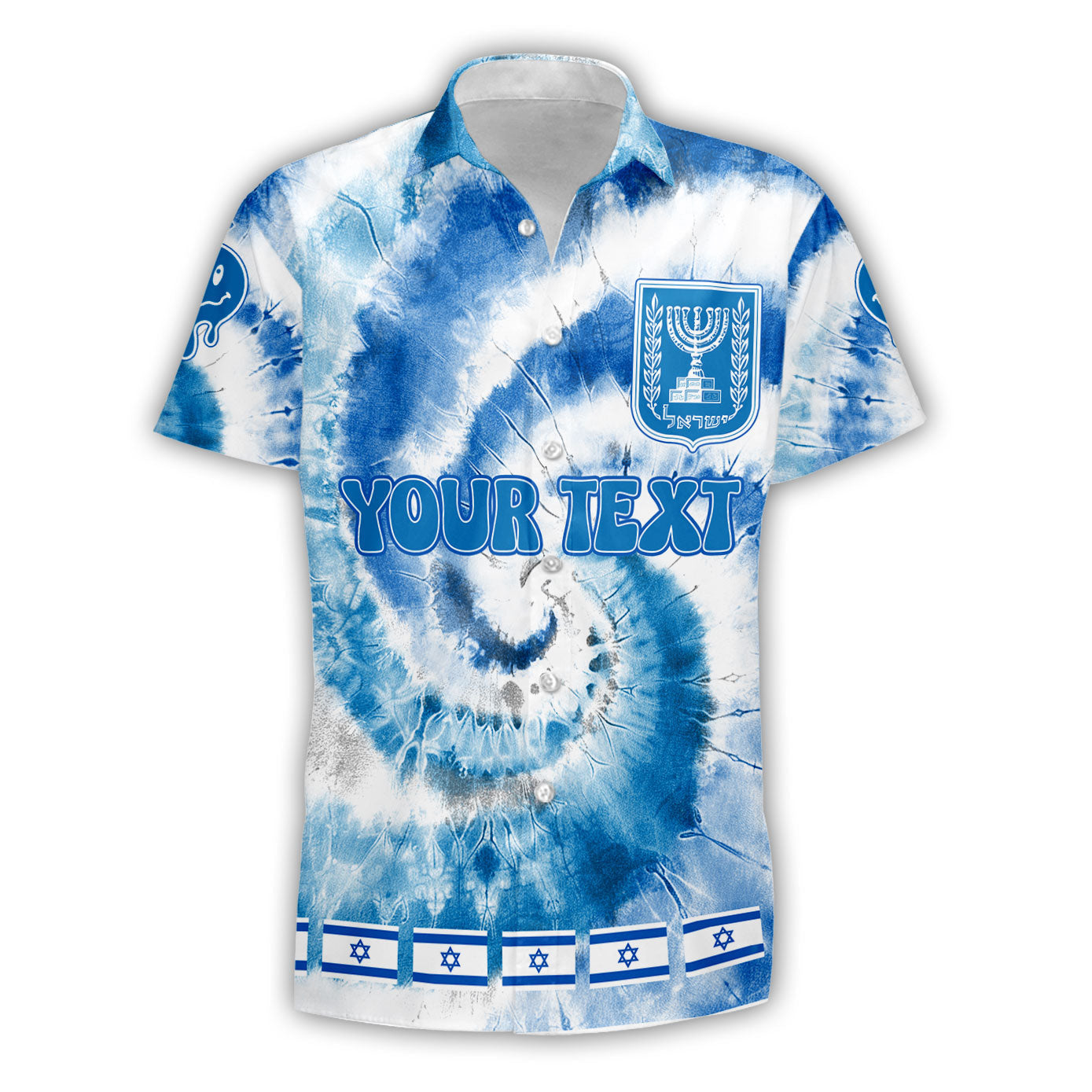 Israel Short Sleeve Shirt Custom Tie Dye Style 1