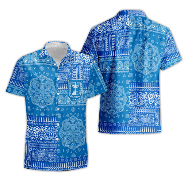 Israel Short Sleeve Shirt Flag And Paisley Basic Style 1