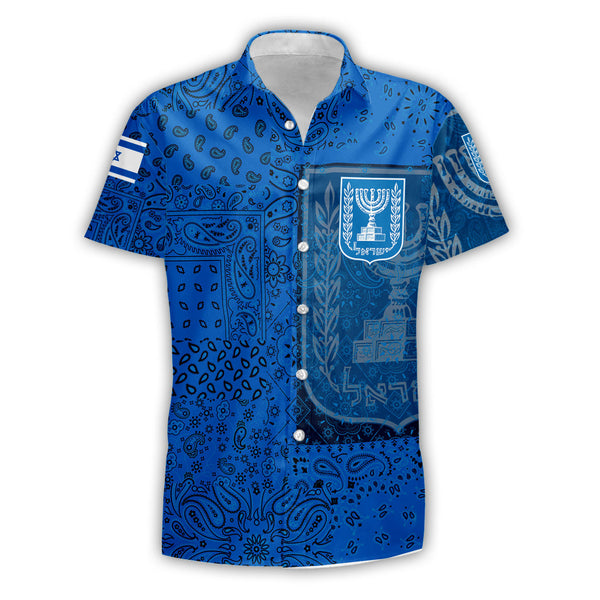 Israel Short Sleeve Shirt Paisley Flag And Skull Style 1