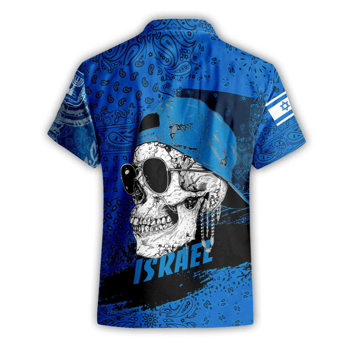 Israel Short Sleeve Shirt Paisley Flag And Skull Style 2