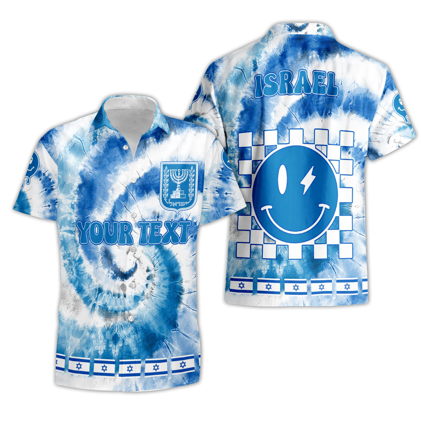 Israel Short Sleeve Shirt Custom Tie Dye Style 3