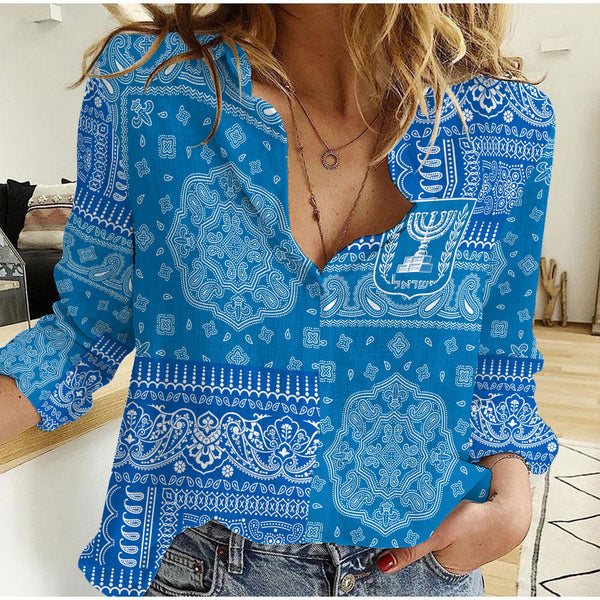 Israel Women Casual Shirt Flag And Paisley Basic Style 1