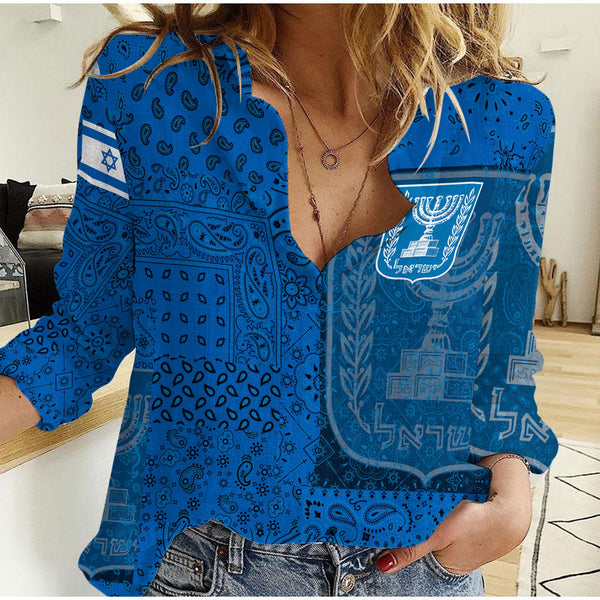 Israel Women Casual Shirt Paisley Flag And Skull Style 1