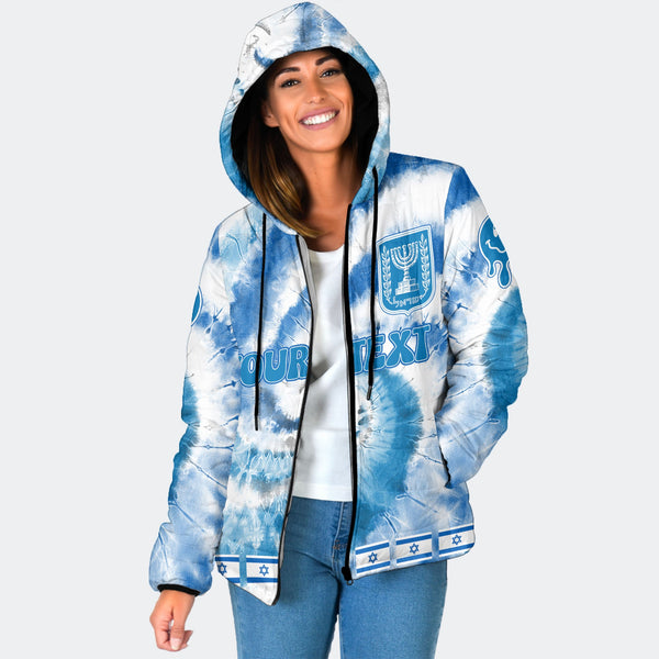 Israel Women Hooded Padded Jacket Custom Tie Dye Style 1