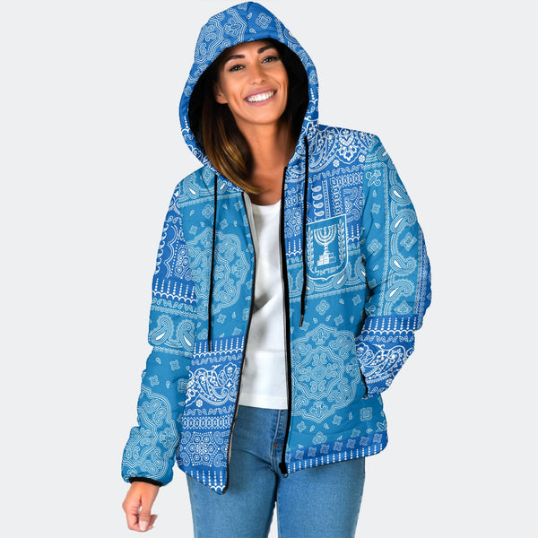 Israel Women Hooded Padded Jacket Flag And Paisley Basic Style 1