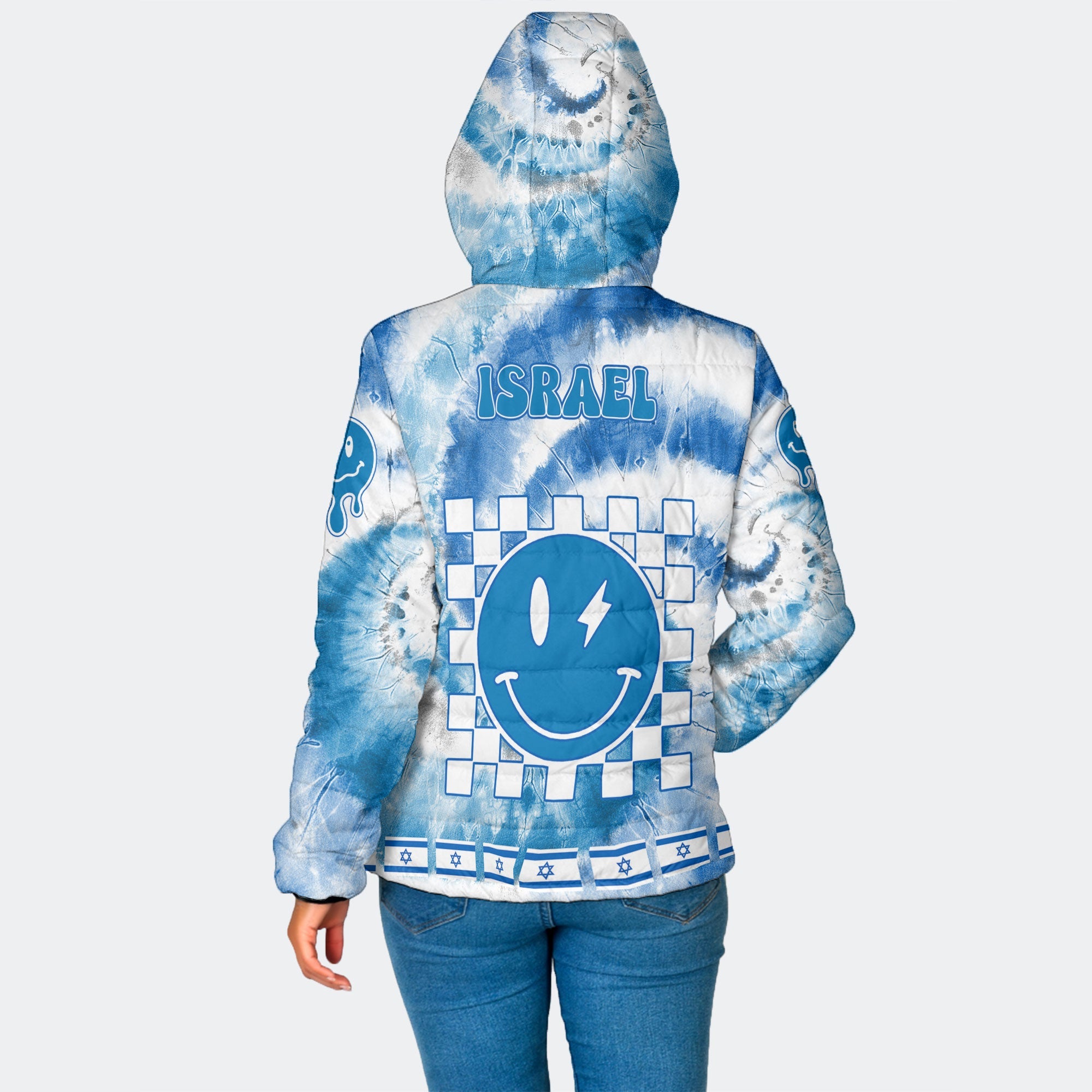 Israel Women Hooded Padded Jacket Custom Tie Dye Style 2