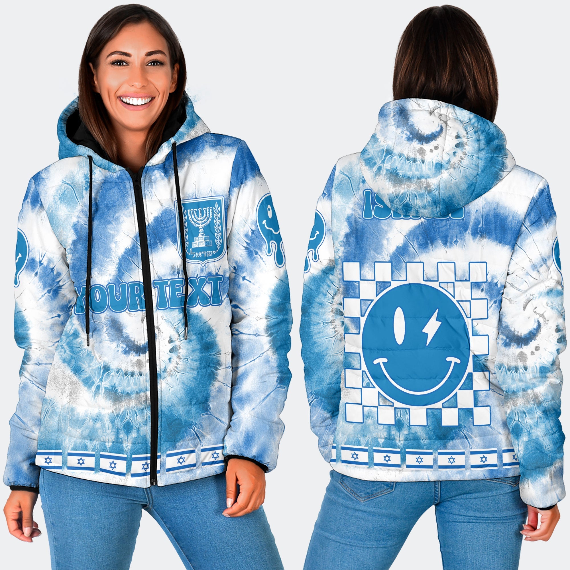 Israel Women Hooded Padded Jacket Custom Tie Dye Style 3