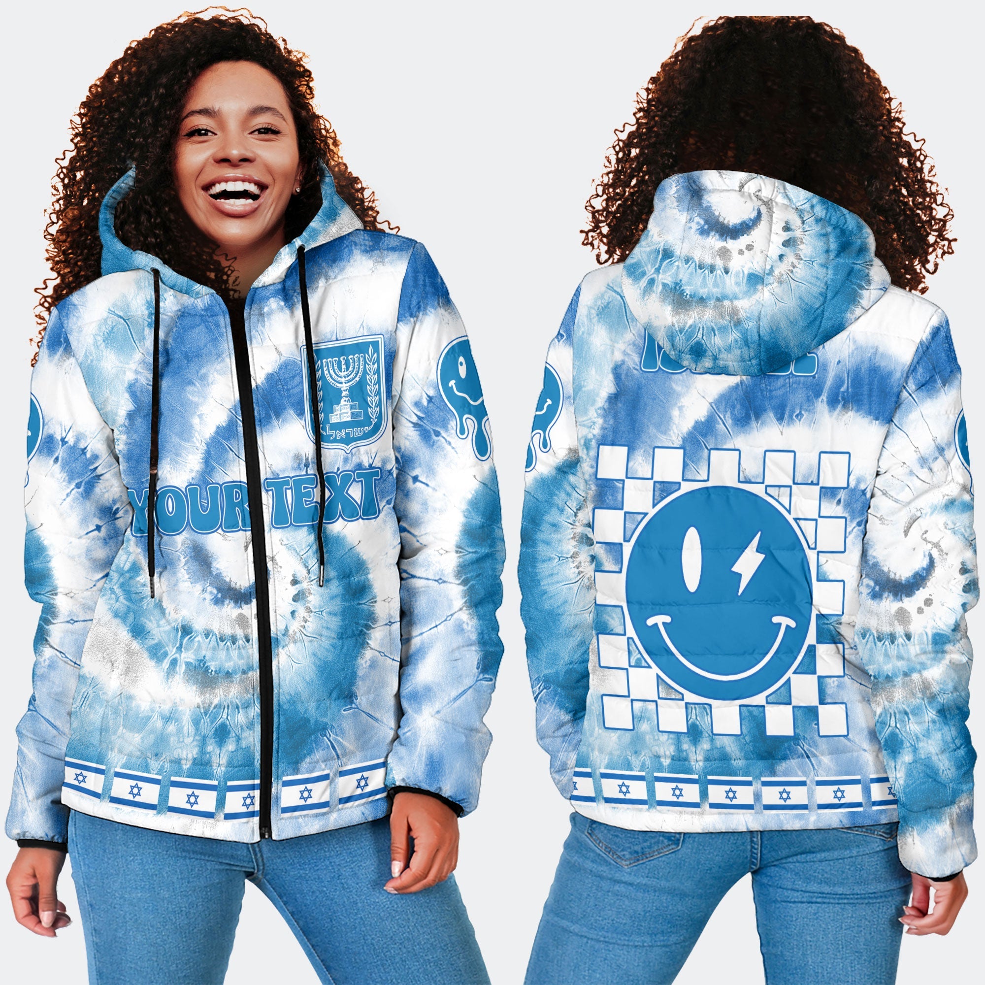 Israel Women Hooded Padded Jacket Custom Tie Dye Style 4