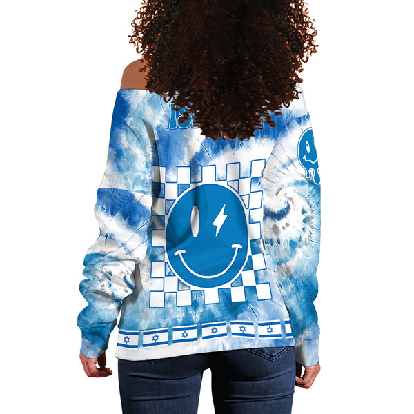 Israel Women Off Shoulder Sweatshirt Custom Tie Dye Style 1