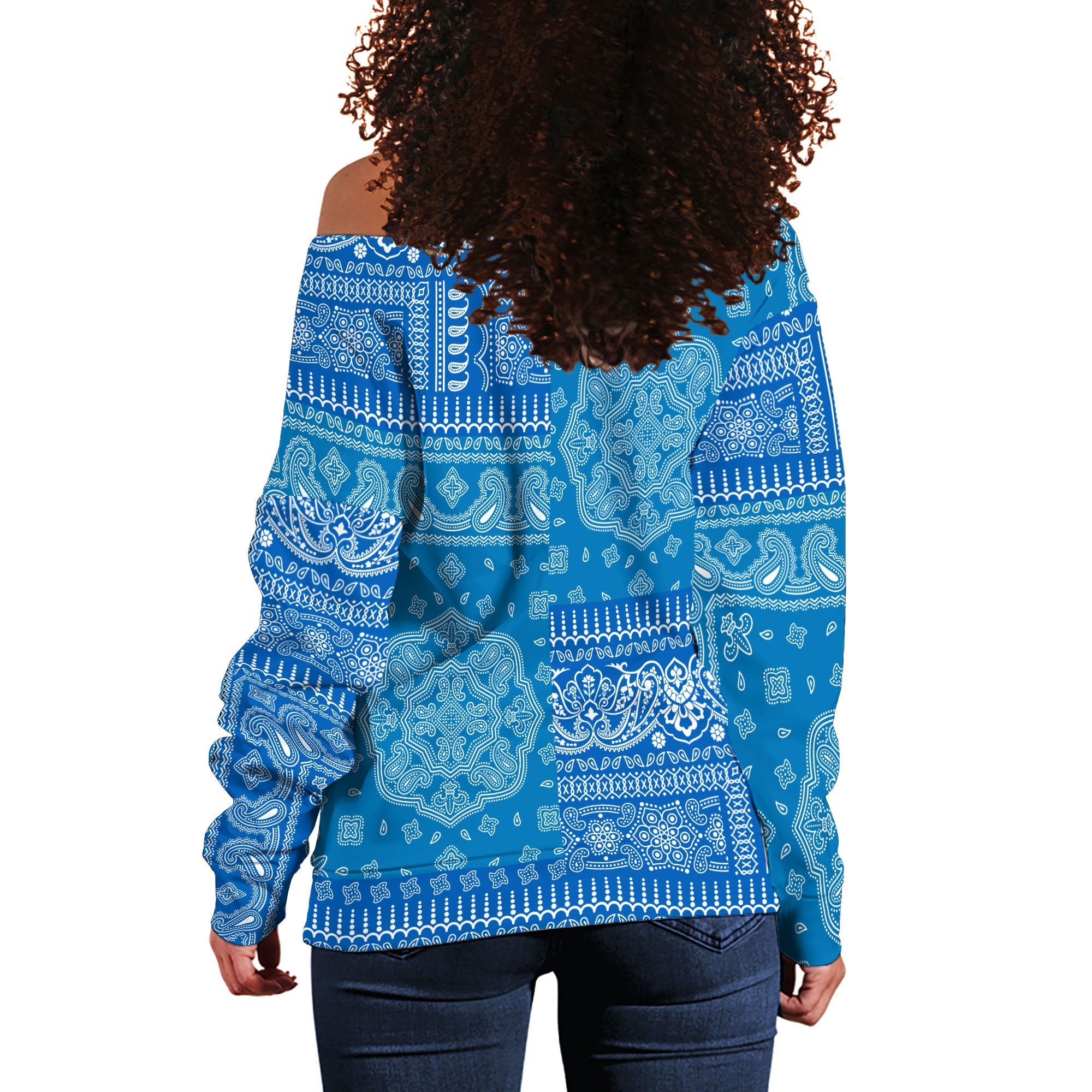 Israel Women Off Shoulder Sweatshirt Flag And Paisley Basic Style 3