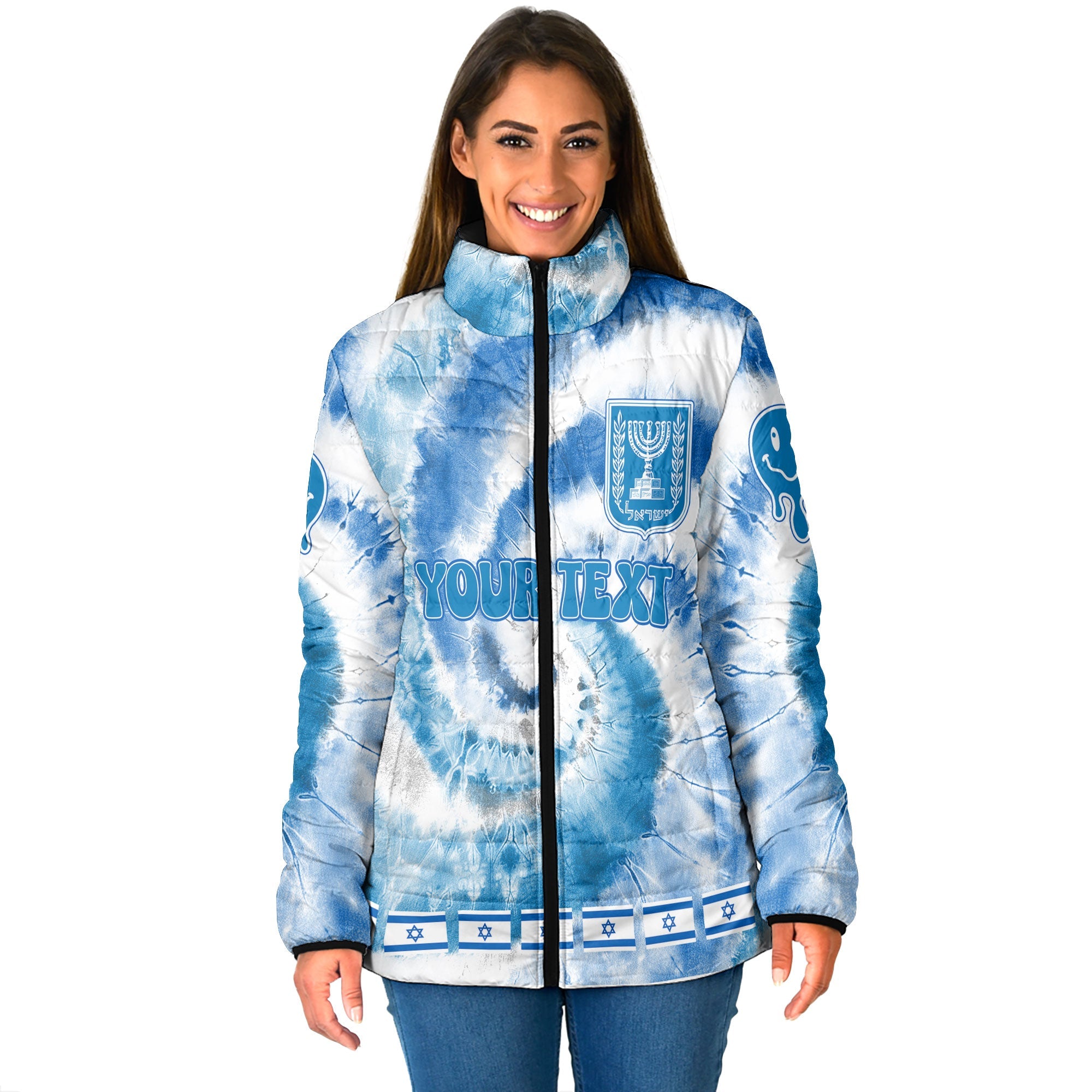 Israel Women Padded Jacket Custom Tie Dye Style 1