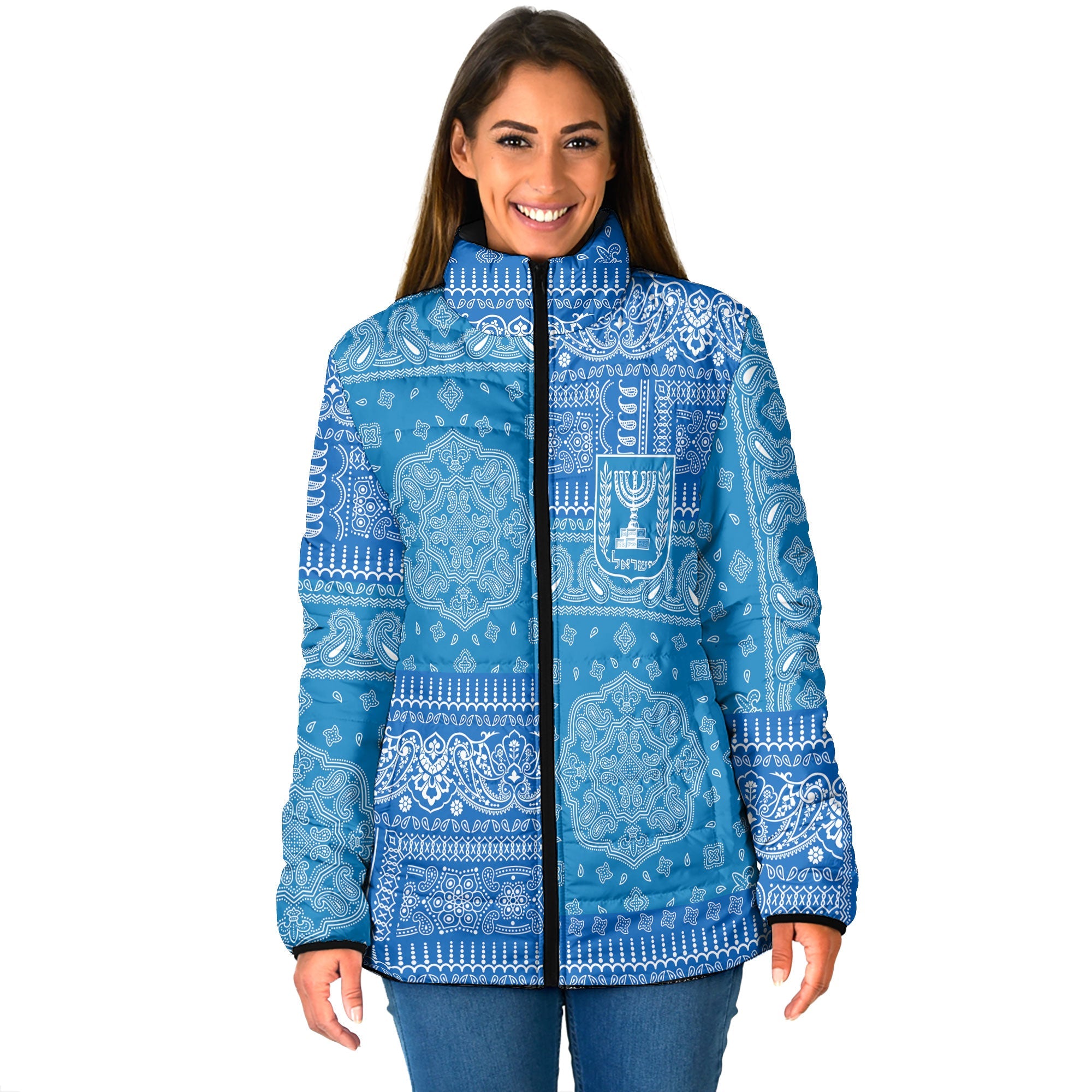 Israel Women Padded Jacket Flag And Paisley Basic Style 1