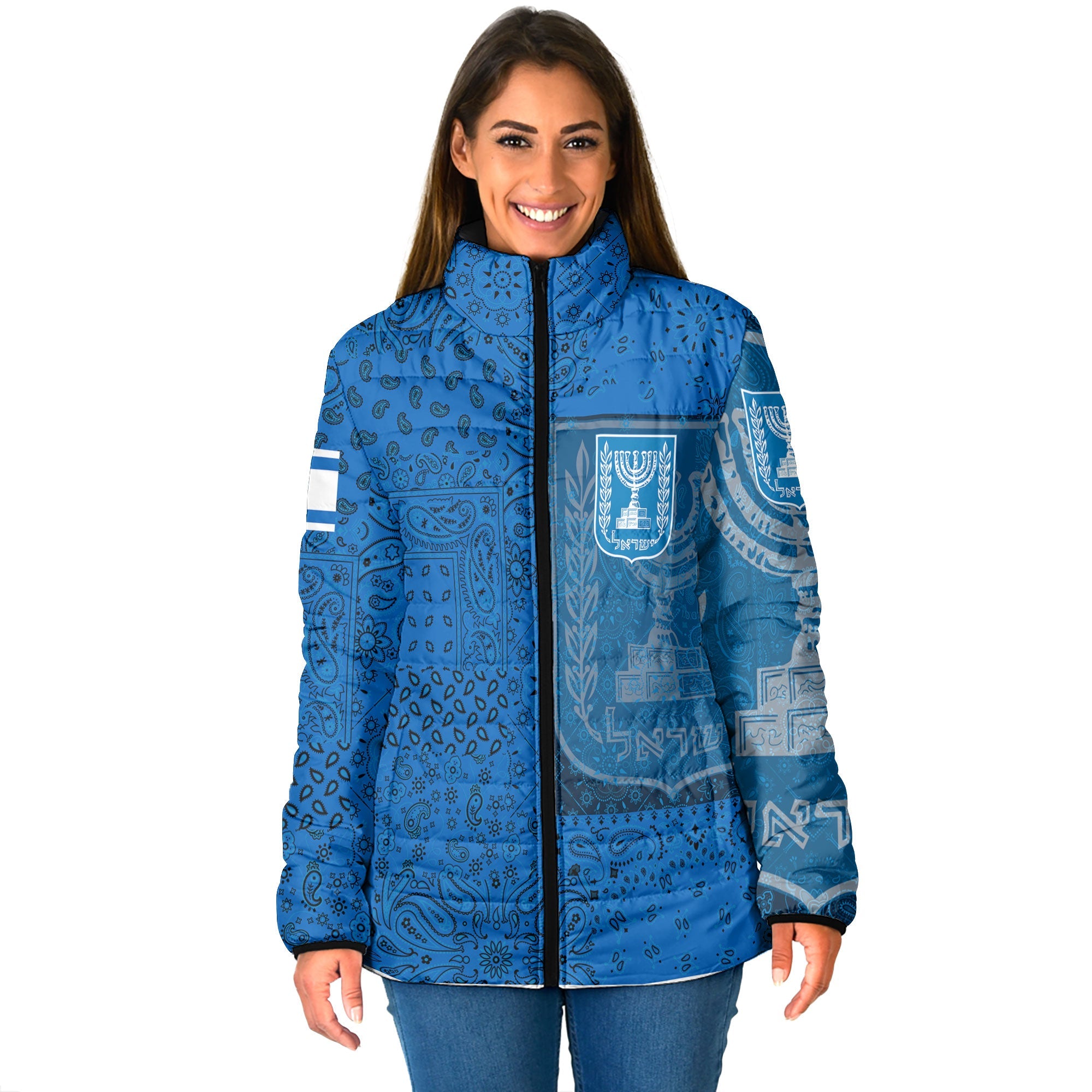 Israel Women Padded Jacket Paisley Flag And Skull Style 1