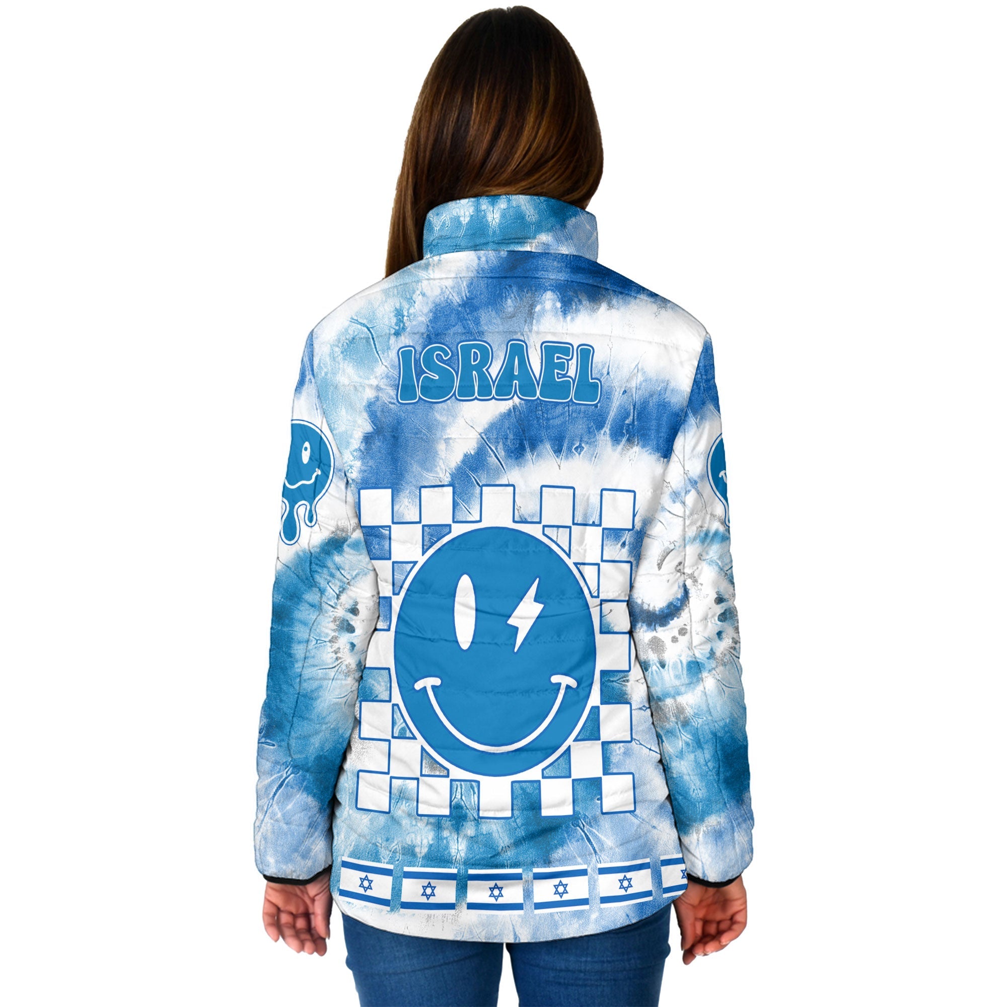 Israel Women Padded Jacket Custom Tie Dye Style 2