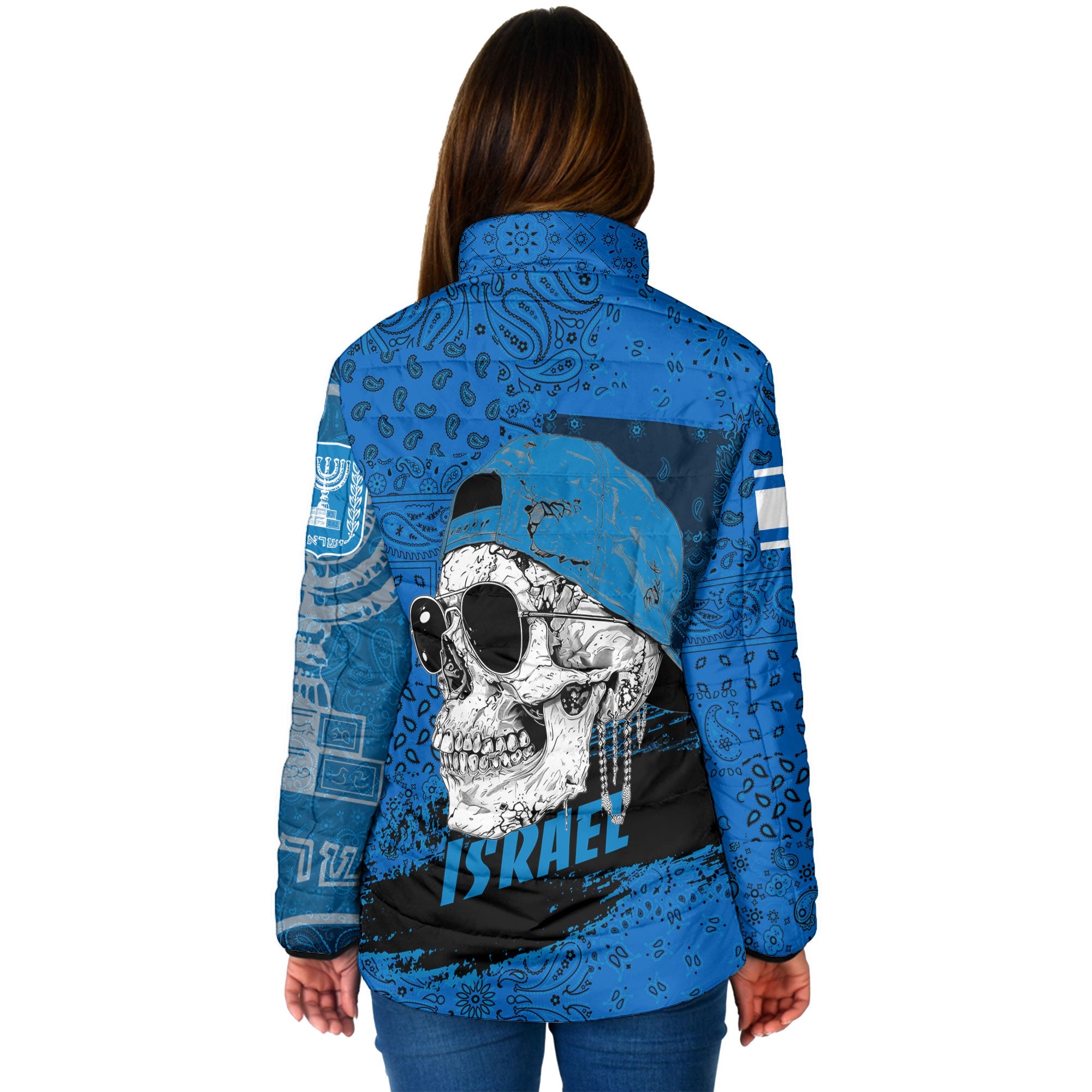 Israel Women Padded Jacket Paisley Flag And Skull Style 2