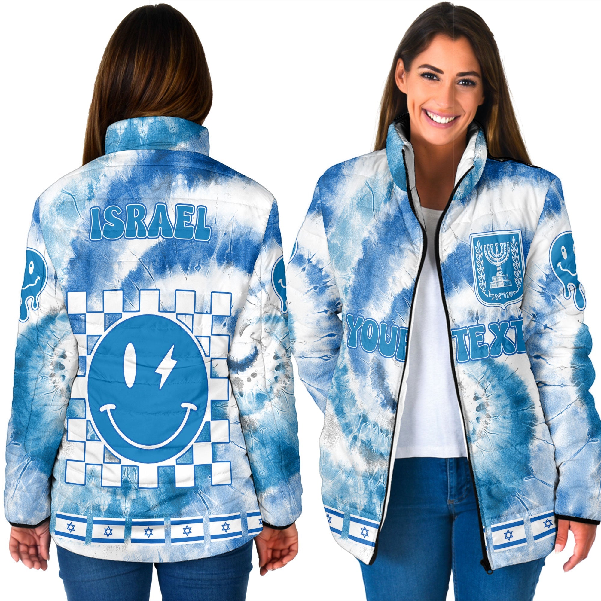 Israel Women Padded Jacket Custom Tie Dye Style 3